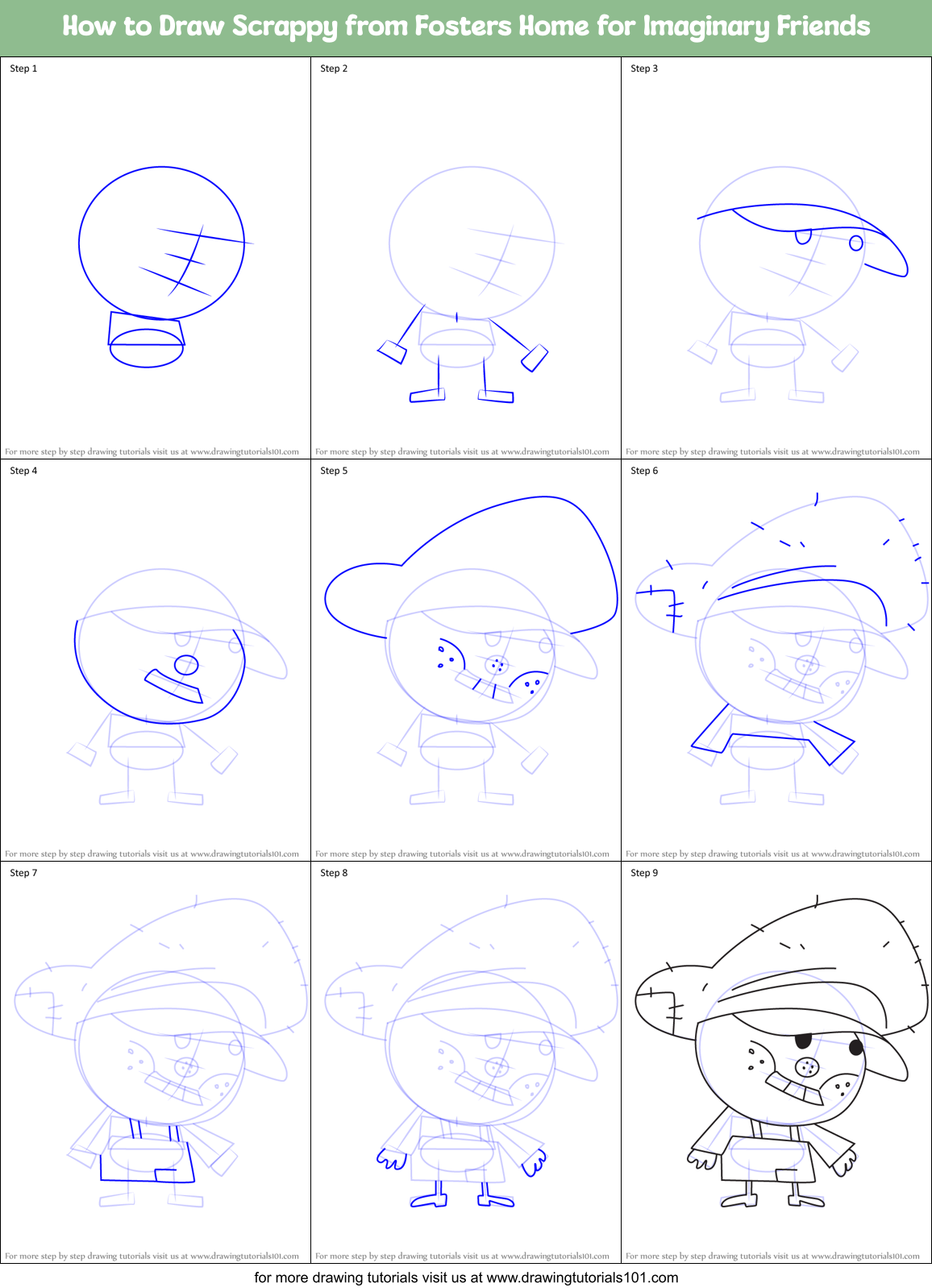 How to Draw Scrappy from Fosters Home for Imaginary Friends Printable Step by Step