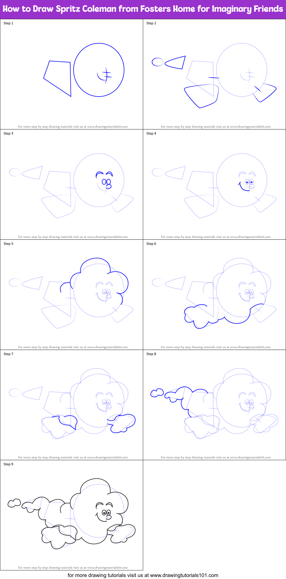 How to Draw Spritz Coleman from Fosters Home for Imaginary Friends Printable Step by Step