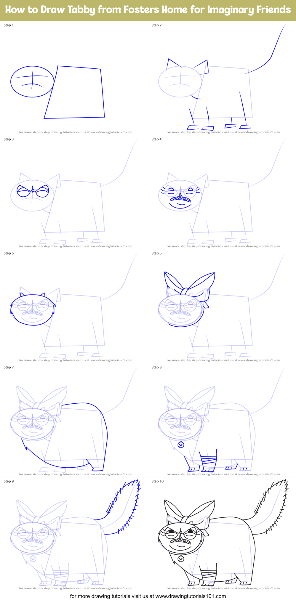 How to Draw Tabby from Fosters Home for Imaginary Friends Printable Step by Step