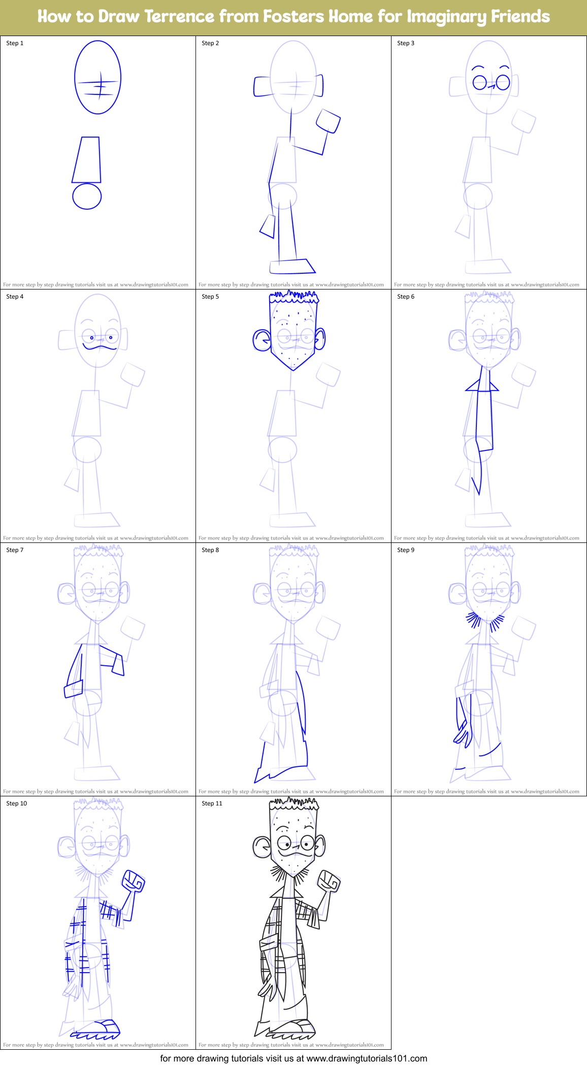 How to Draw Terrence from Fosters Home for Imaginary Friends Printable Step by Step