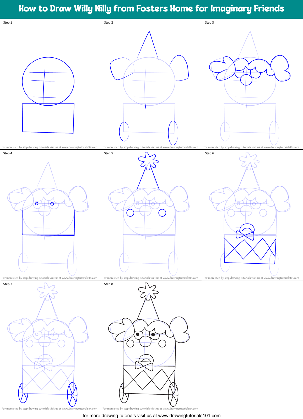 How to Draw Willy Nilly from Fosters Home for Imaginary Friends Printable Step by Step