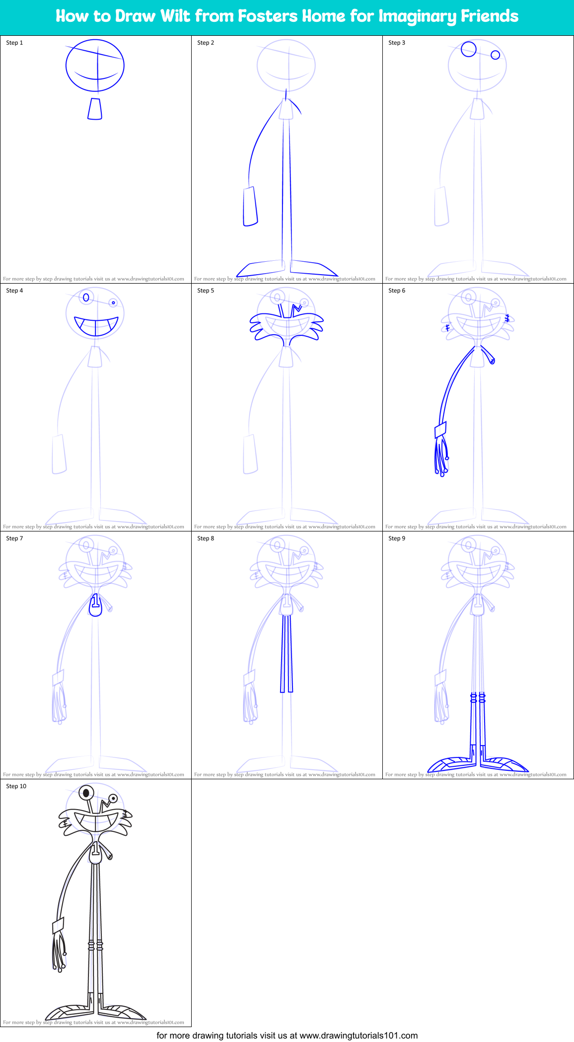 How to Draw Wilt from Fosters Home for Imaginary Friends Printable Step by Step