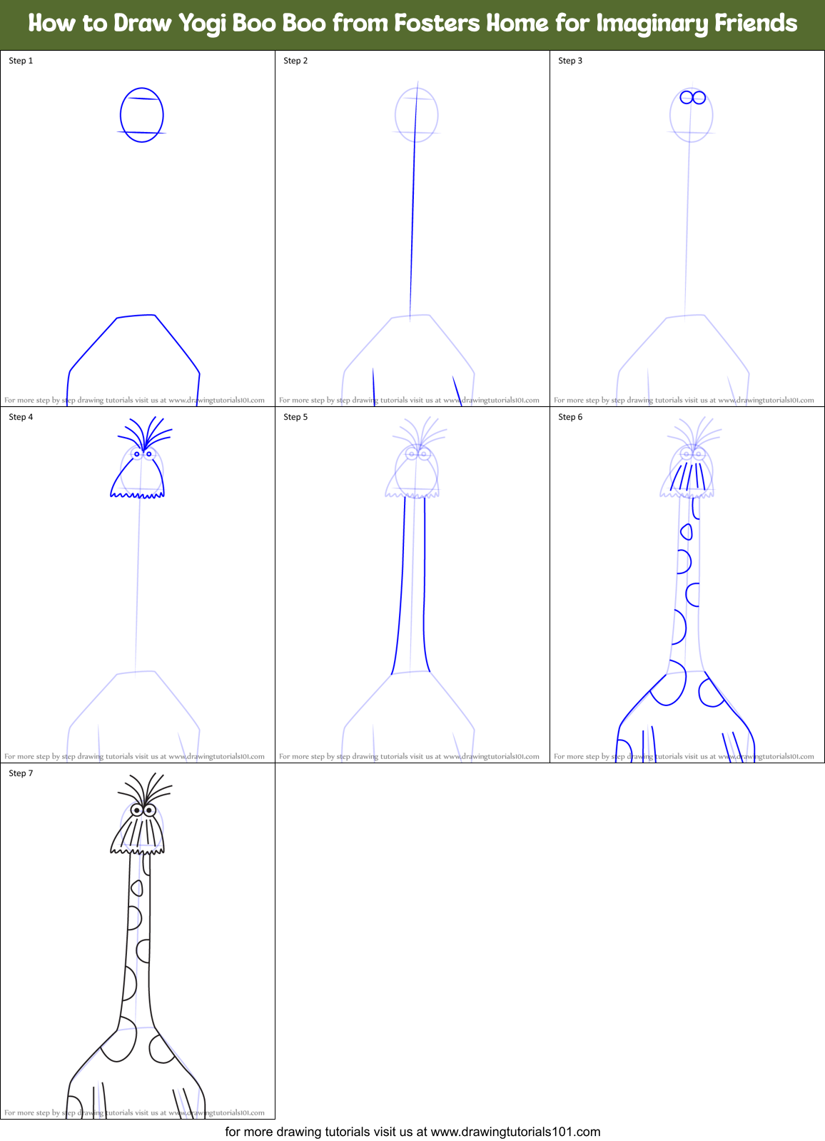 How to Draw Yogi Boo Boo from Fosters Home for Imaginary Friends Printable Step by Step