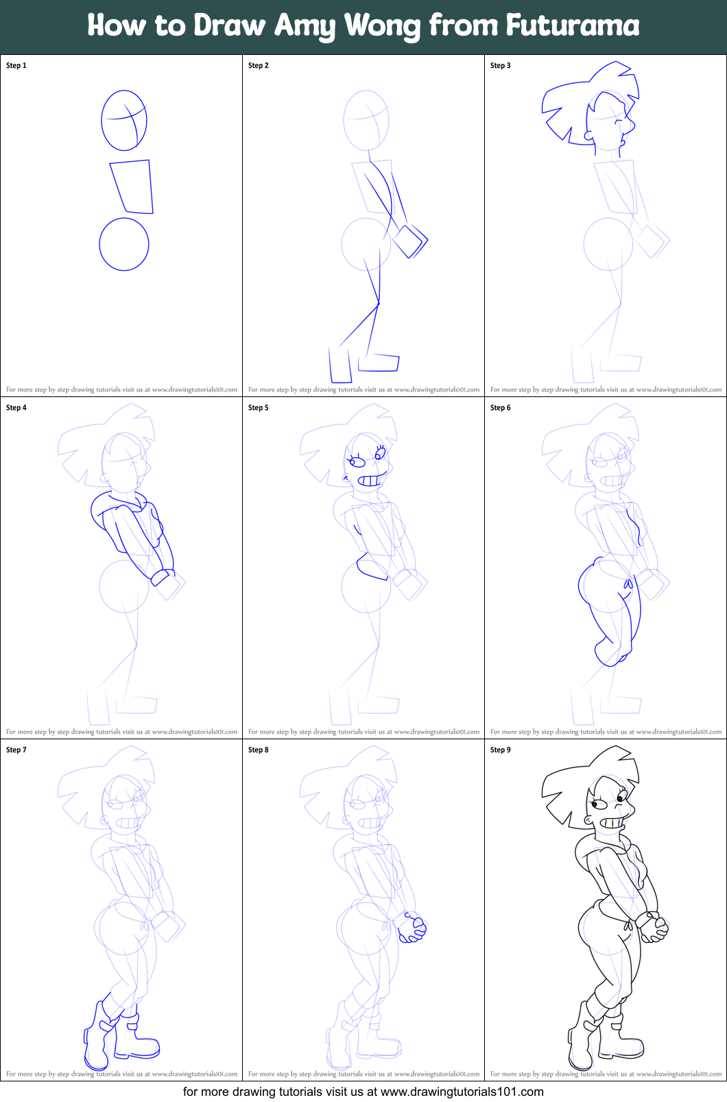 How to Draw Amy Wong from Futurama Printable Step by Step