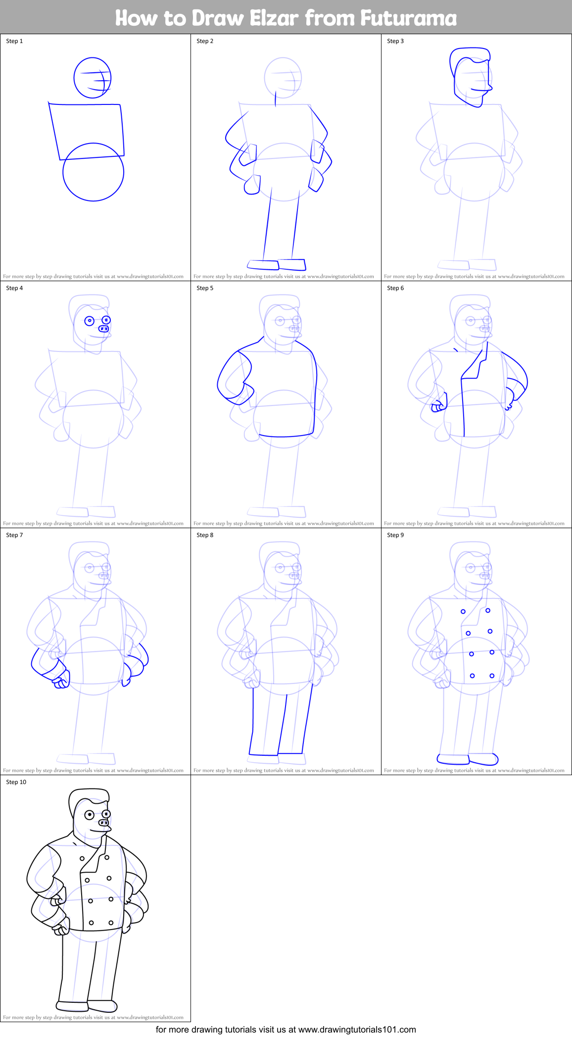 How to Draw Elzar from Futurama Printable Step by Step