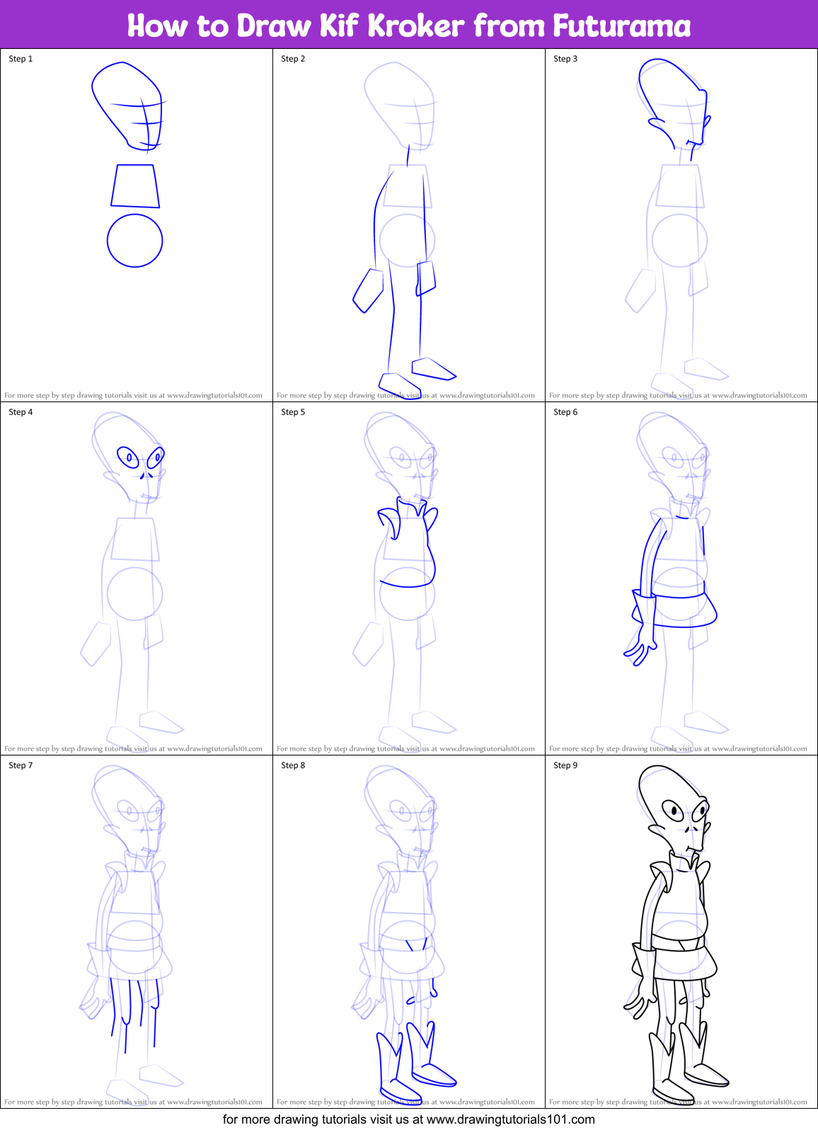 How to Draw Kif Kroker from Futurama Printable Step by Step