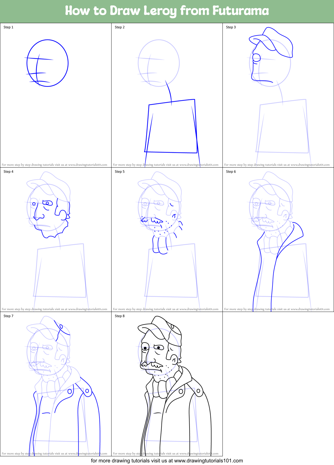 How to Draw Leroy from Futurama Printable Step by Step
