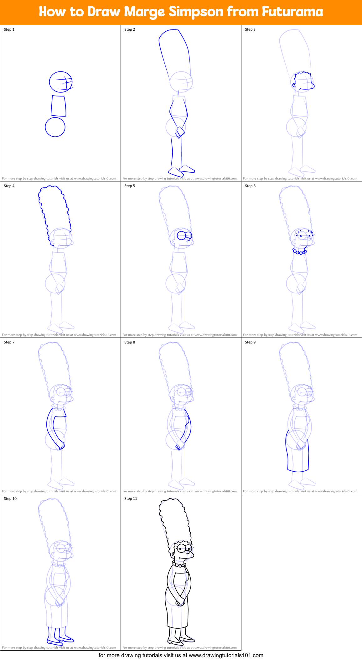 How to Draw Marge Simpson from Futurama Printable Step by Step