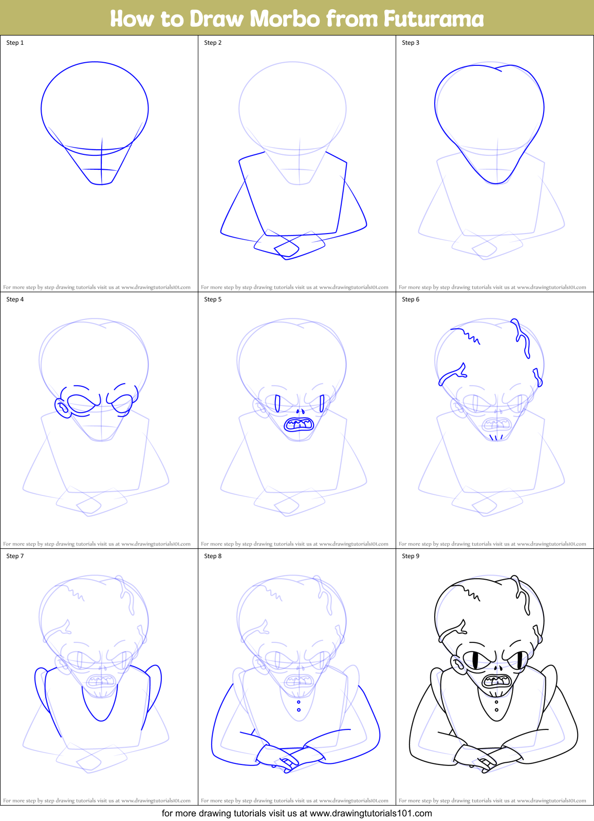 How to Draw Morbo from Futurama Printable Step by Step