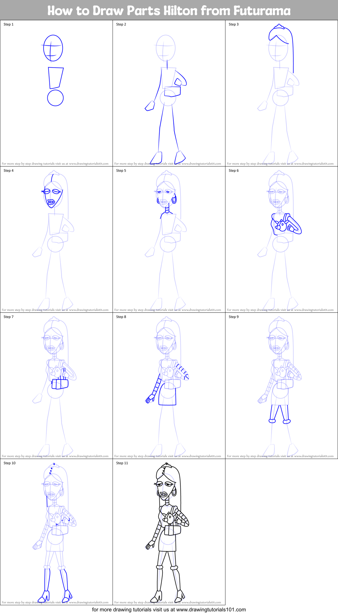 How to Draw Parts Hilton from Futurama Printable Step by Step