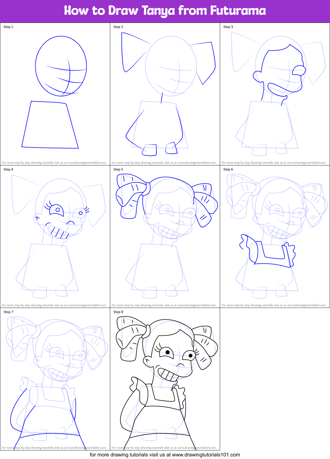 How to Draw Tanya from Futurama Printable Step by Step