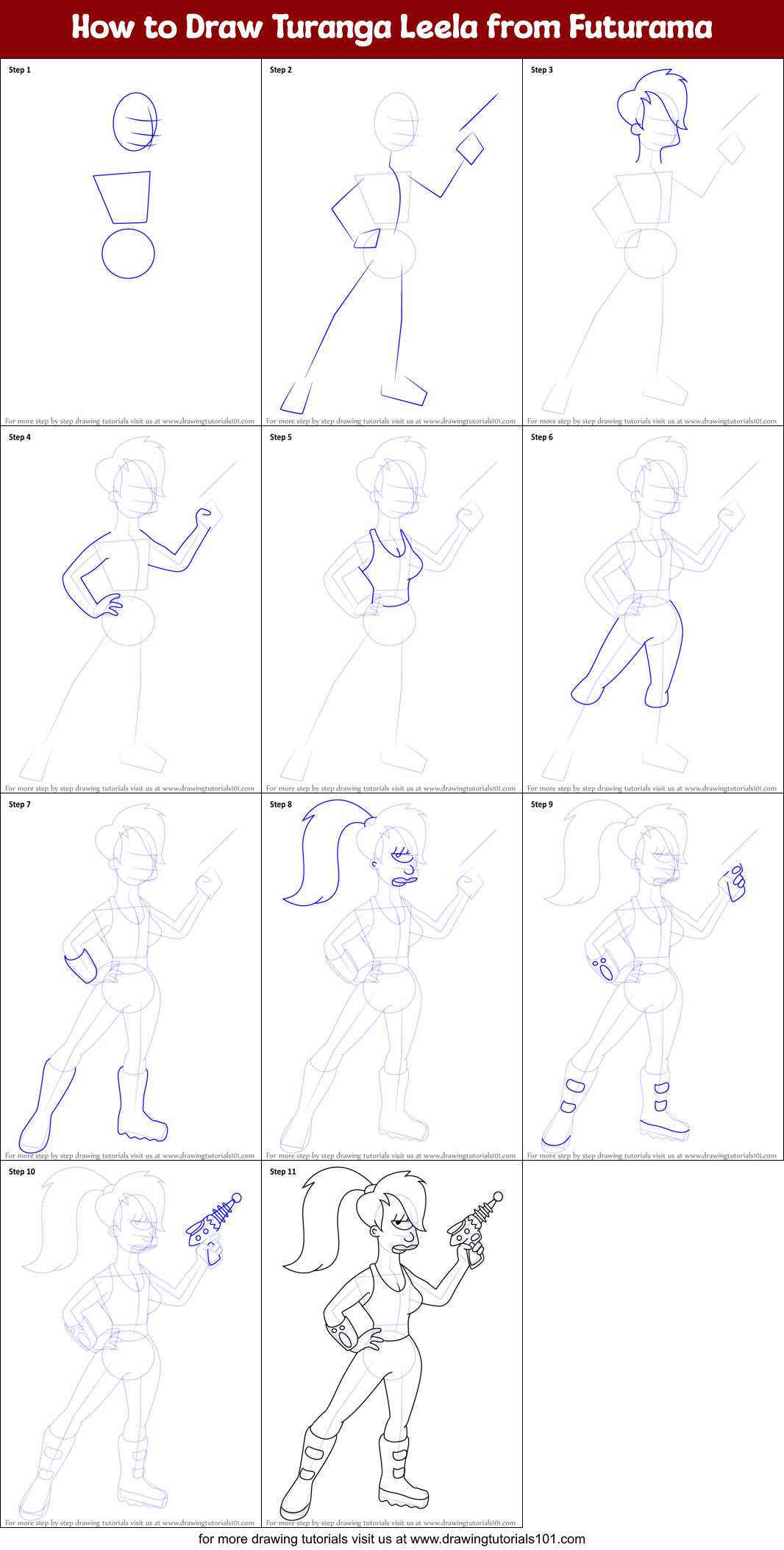 How to Draw Turanga Leela from Futurama Printable Step by Step