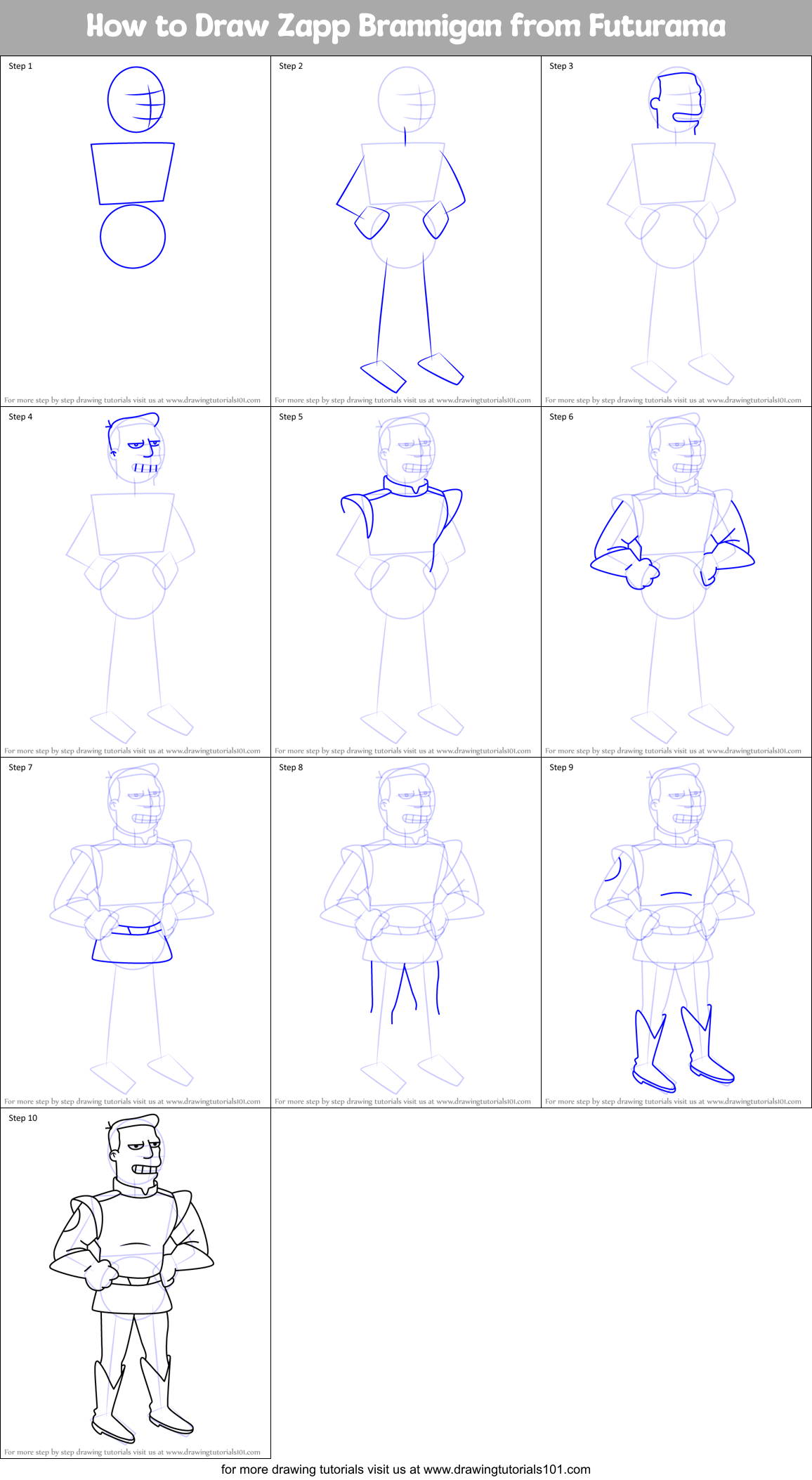 How to Draw Zapp Brannigan from Futurama Printable Step by Step