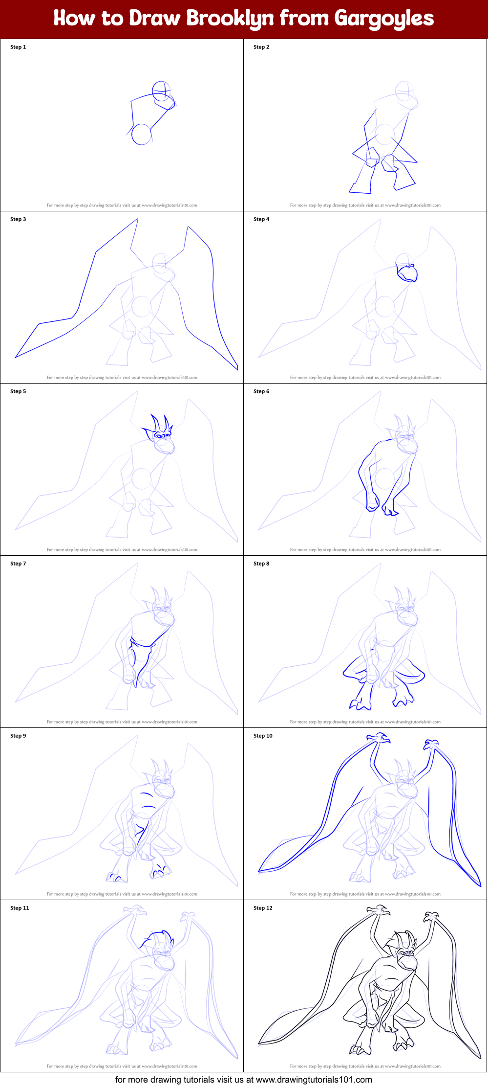 How to Draw Brooklyn from Gargoyles Printable Step by Step