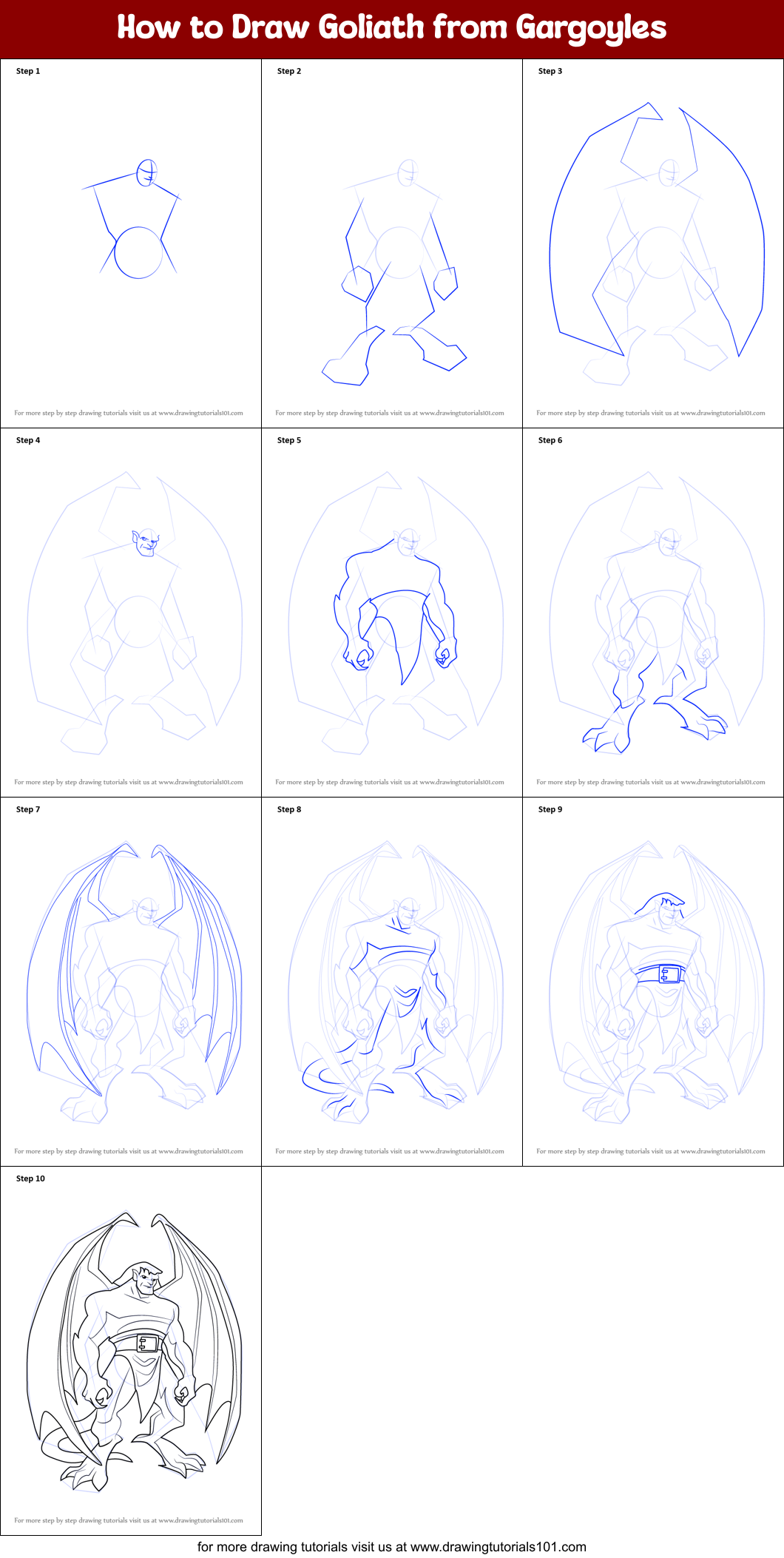 How to Draw Goliath from Gargoyles Printable Step by Step