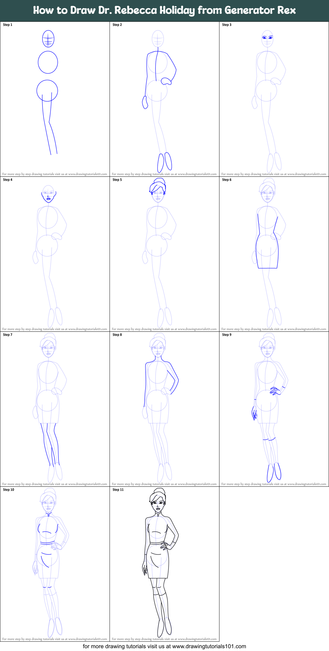 How to Draw Dr. Rebecca Holiday from Generator Rex Printable Step by Step