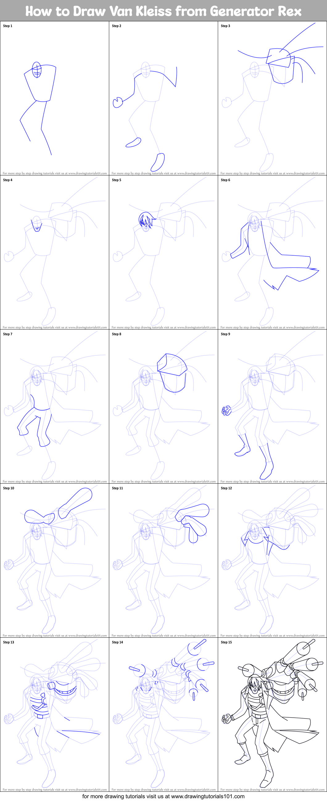 How to Draw Van Kleiss from Generator Rex Printable Step by Step