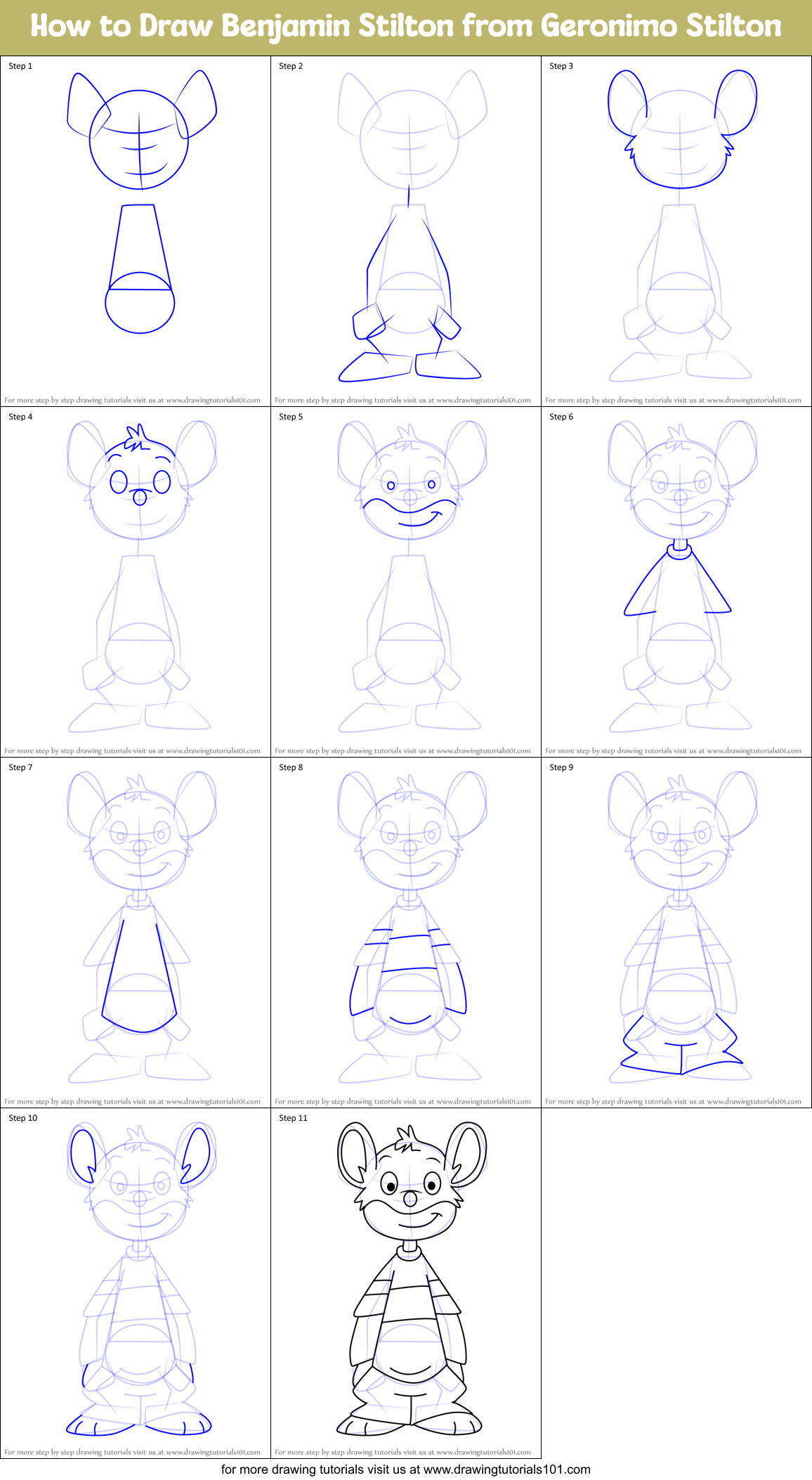 How to Draw Benjamin Stilton from Geronimo Stilton Printable Step by Step