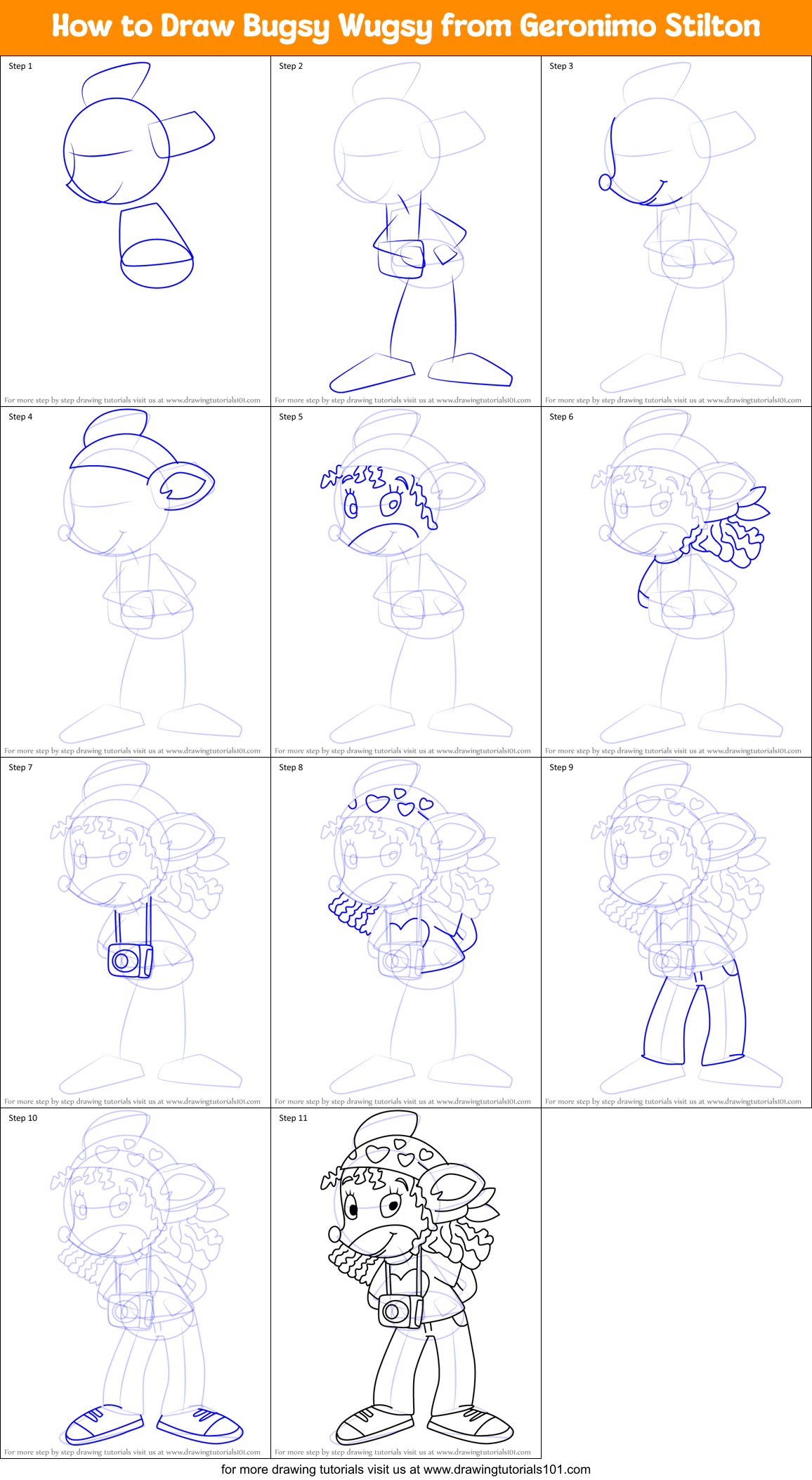 How to Draw Bugsy Wugsy from Geronimo Stilton Printable Step by Step