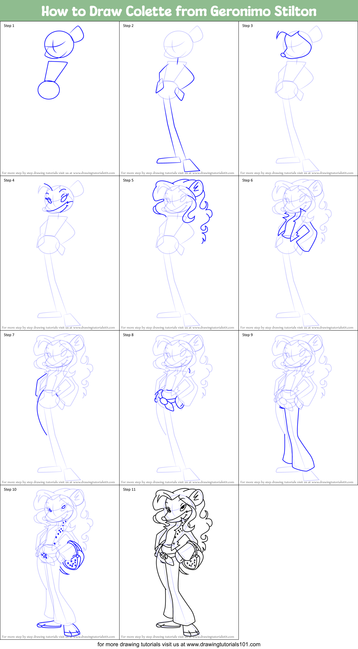 How to Draw Colette from Geronimo Stilton Printable Step by Step
