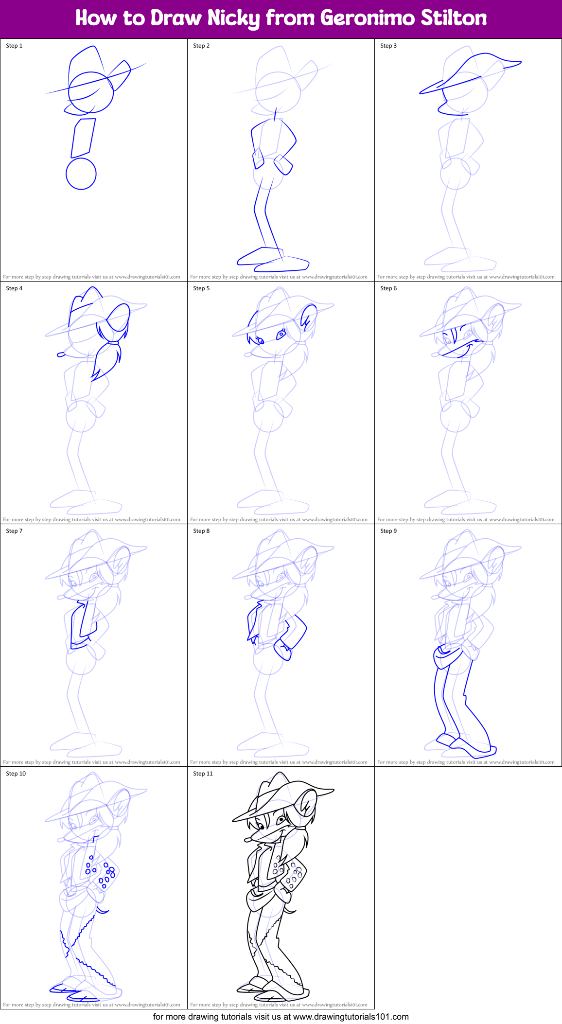 How to Draw Nicky from Geronimo Stilton Printable Step by Step