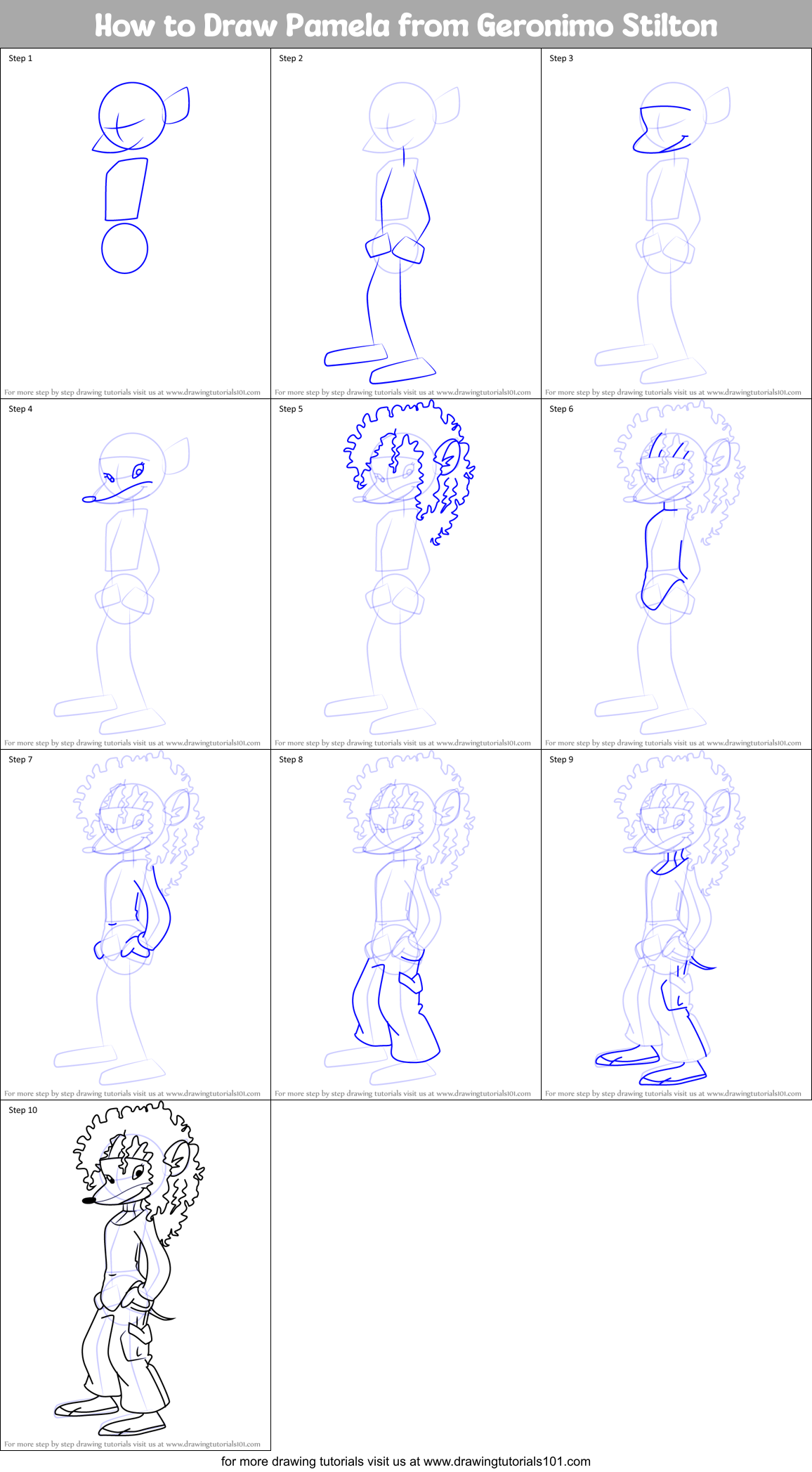 How to Draw Pamela from Geronimo Stilton Printable Step by Step