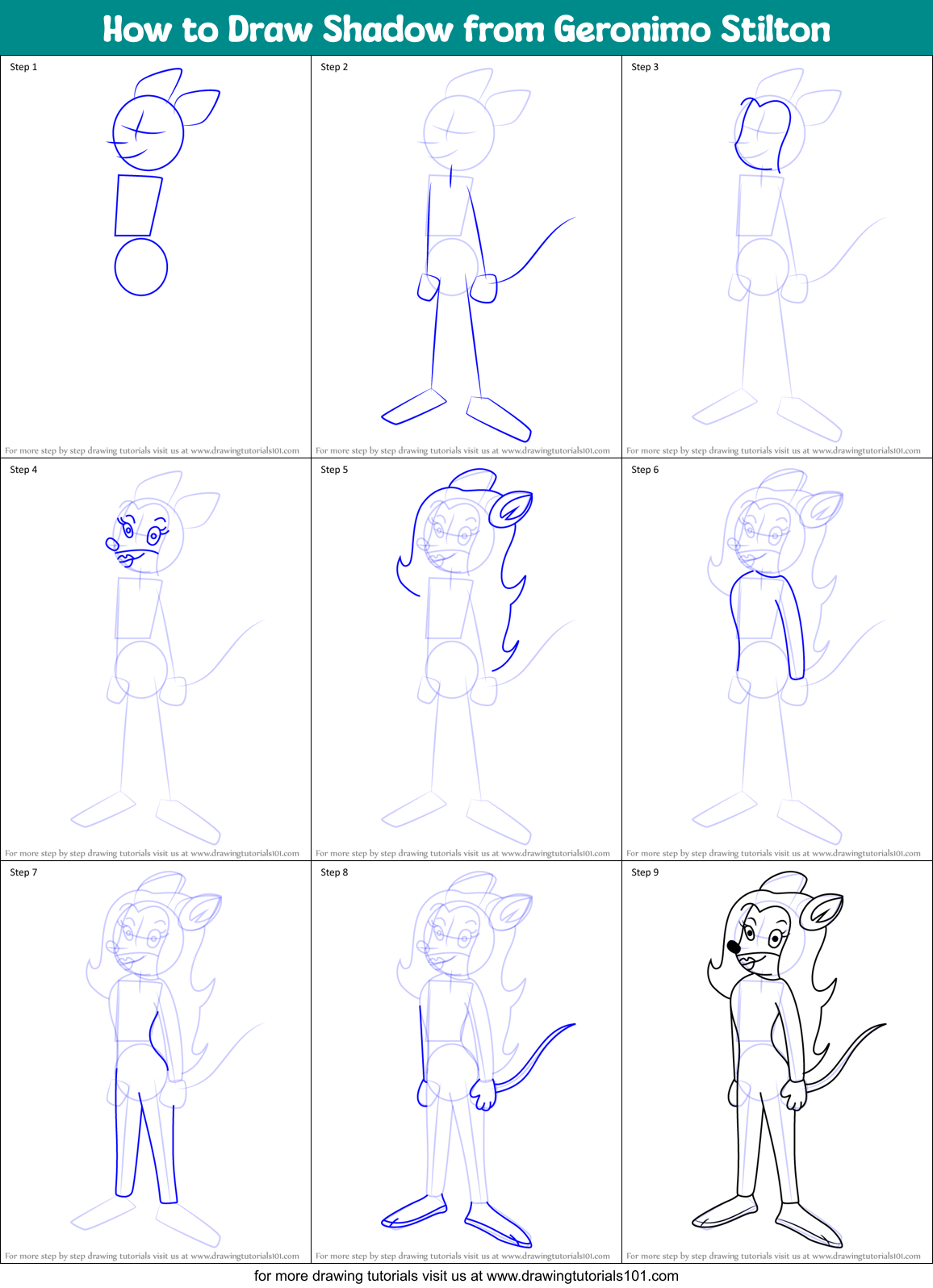 How to Draw Shadow from Geronimo Stilton Printable Step by Step