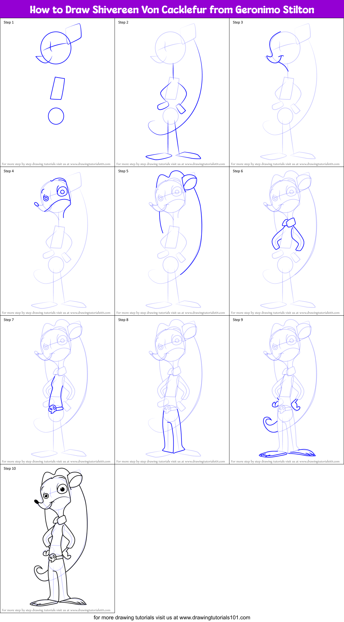 How to Draw Shivereen Von Cacklefur from Geronimo Stilton Printable Step by Step