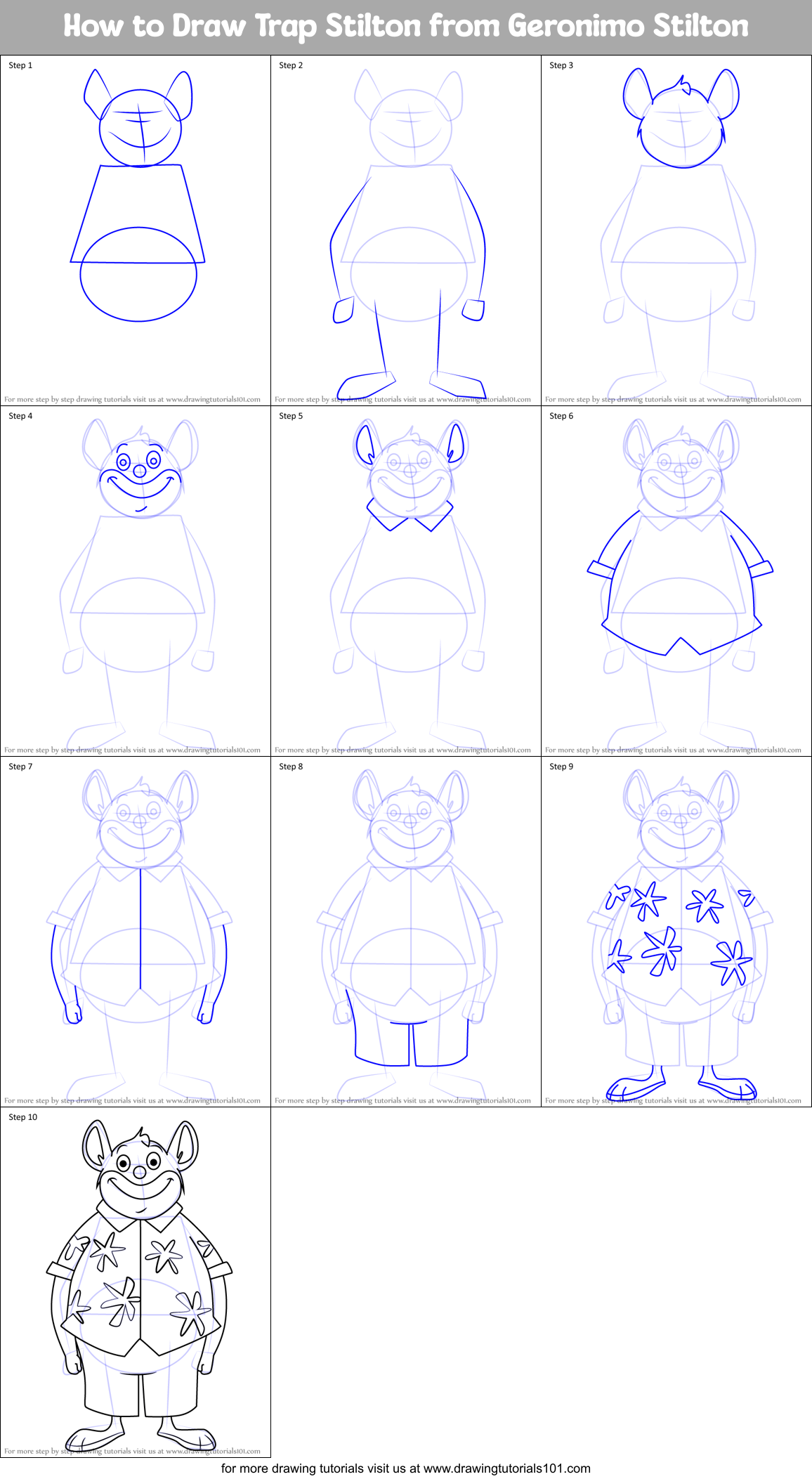 How to Draw Trap Stilton from Geronimo Stilton Printable Step by Step