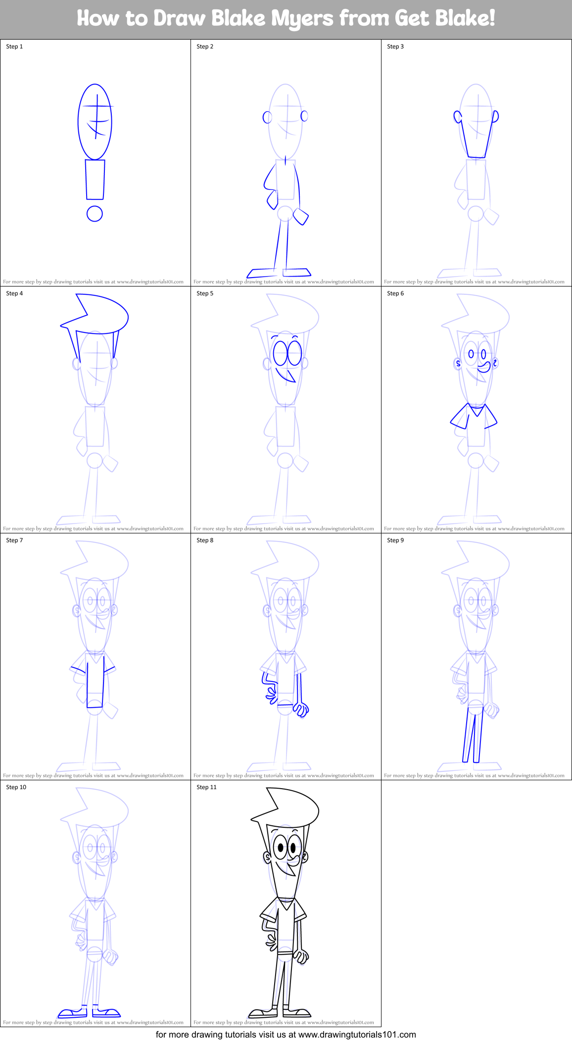 How to Draw Blake Myers from Get Blake! Printable Step by Step