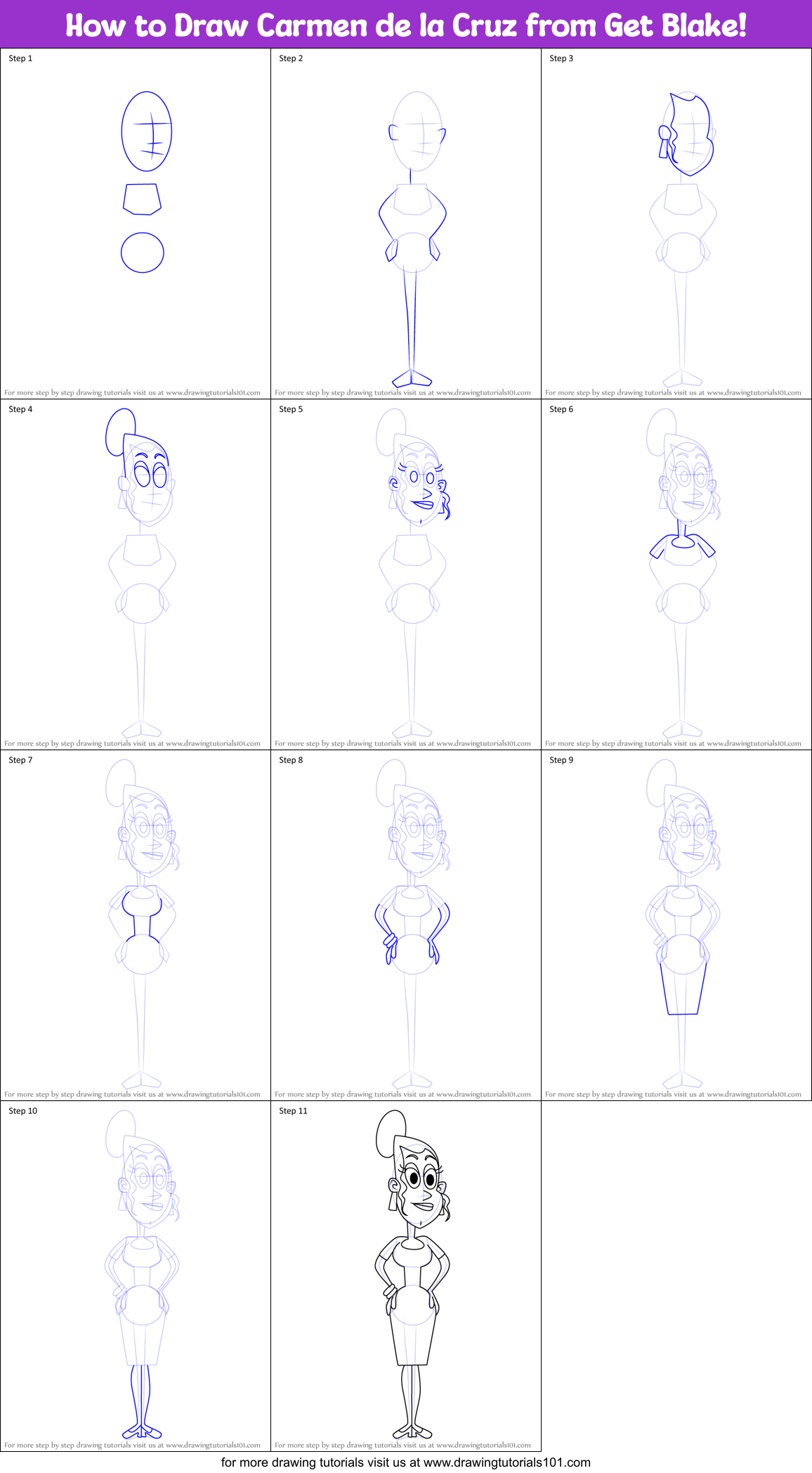 How to Draw Carmen de la Cruz from Get Blake! Printable Step by Step