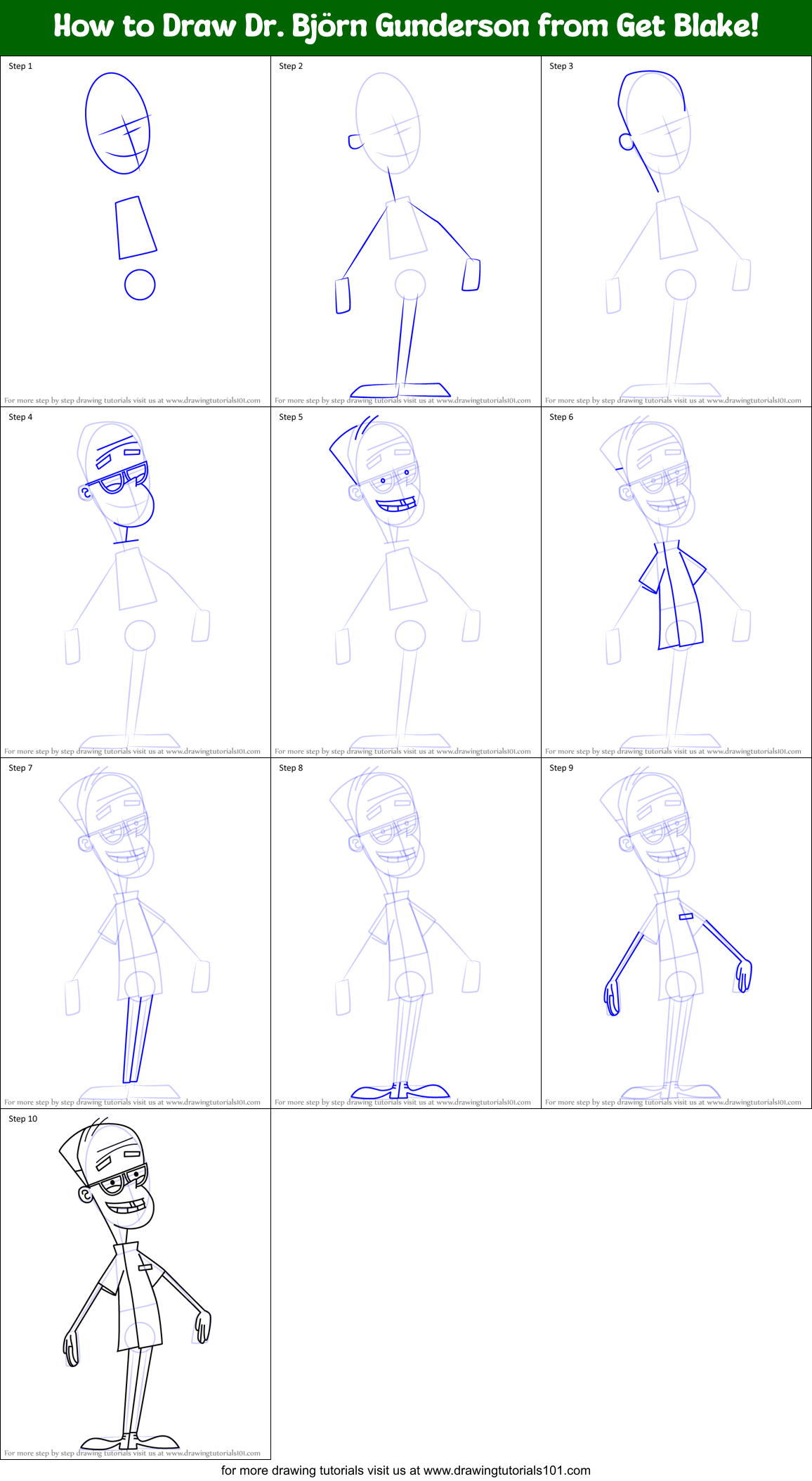 How to Draw Dr. Björn Gunderson from Get Blake! Printable Step by Step