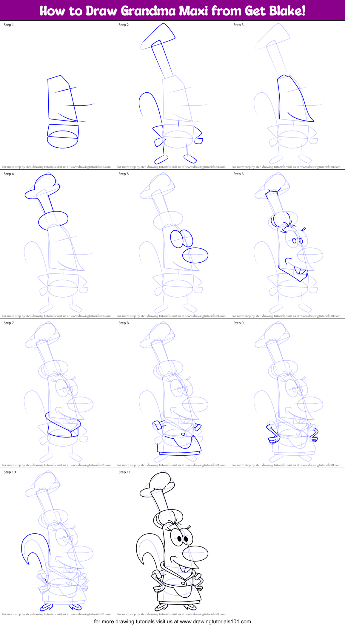 How to Draw Grandma Maxi from Get Blake! Printable Step by Step