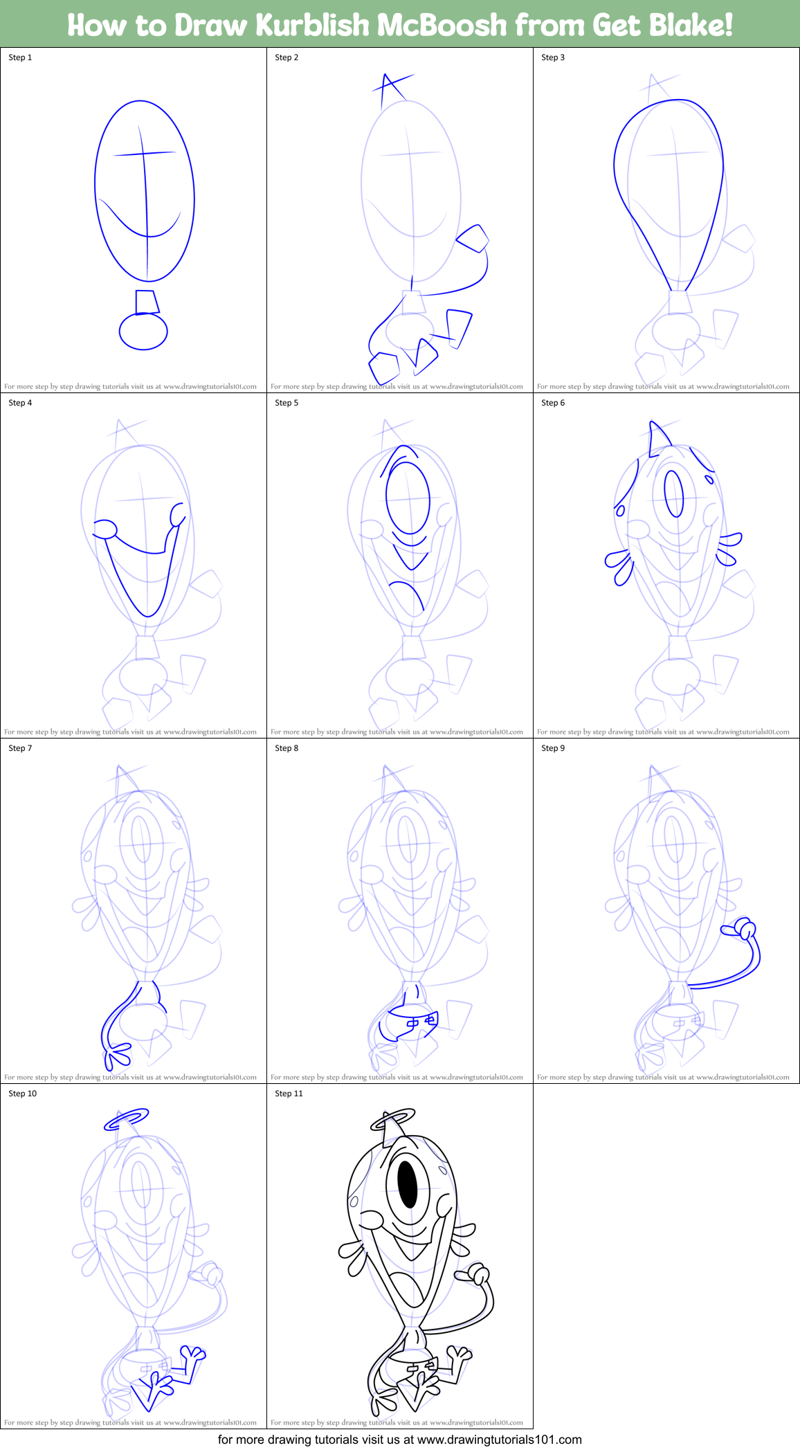 How to Draw Kurblish McBoosh from Get Blake! Printable Step by Step