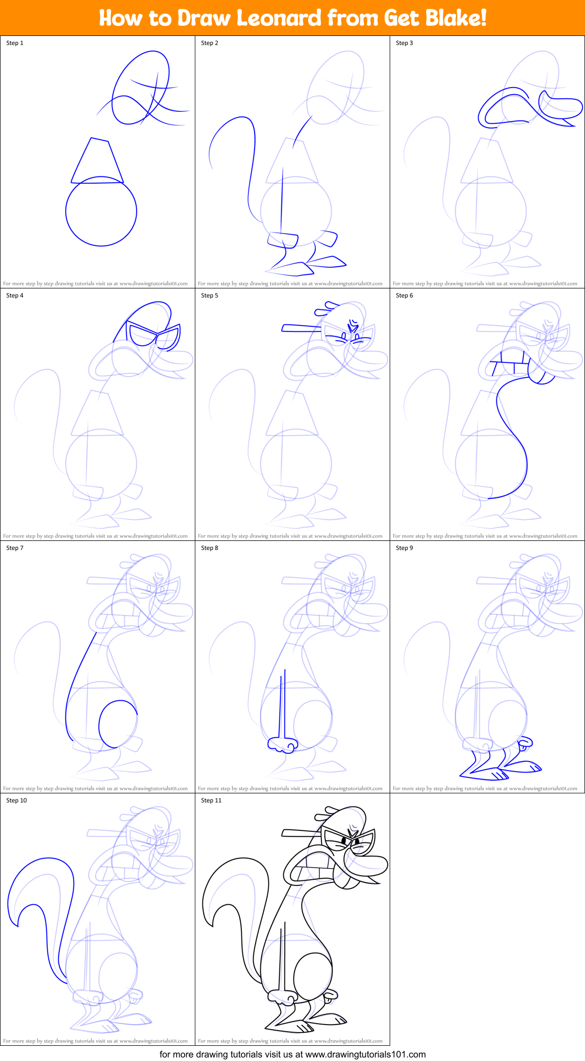 How to Draw Leonard from Get Blake! Printable Step by Step