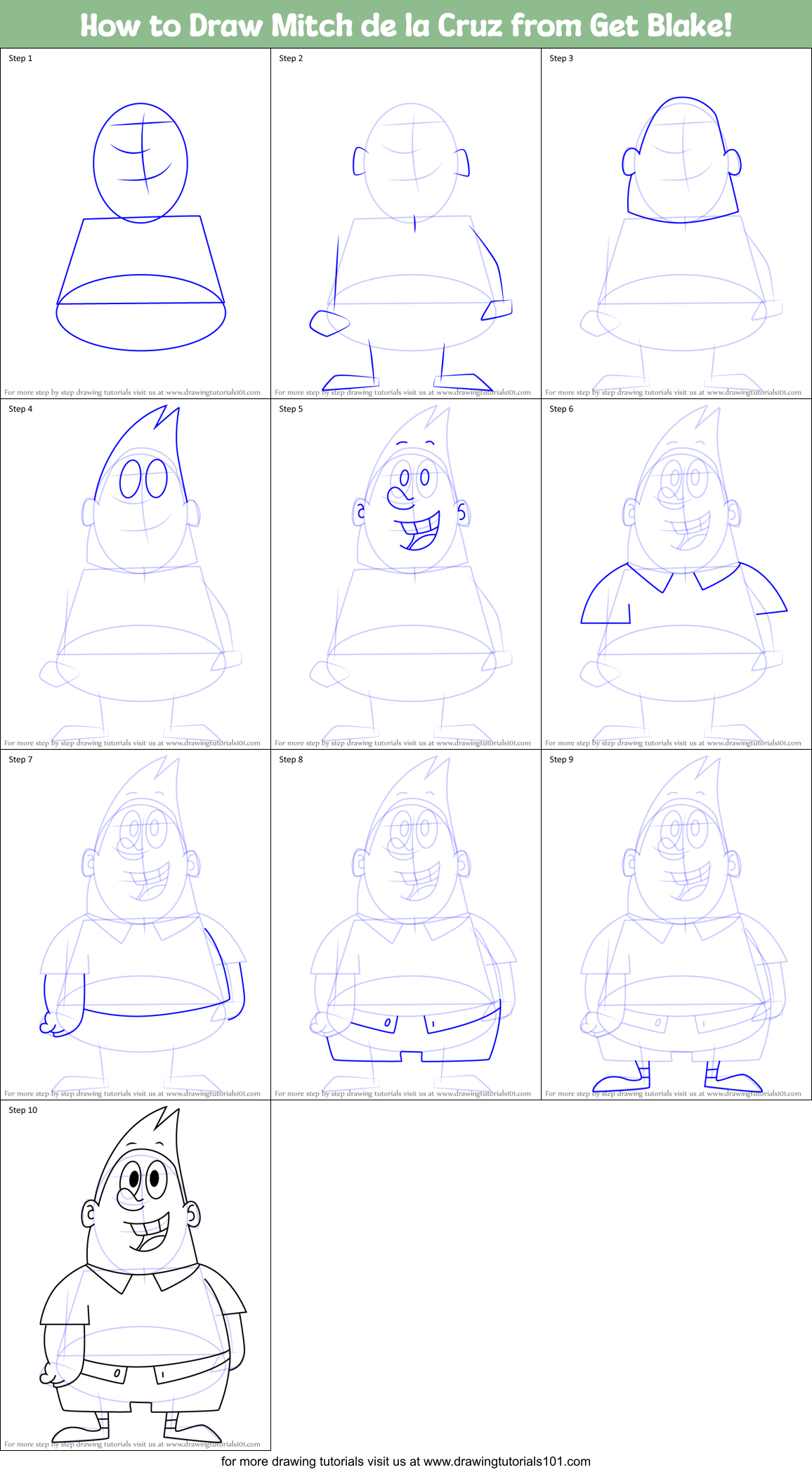 How to Draw Mitch de la Cruz from Get Blake! Printable Step by Step