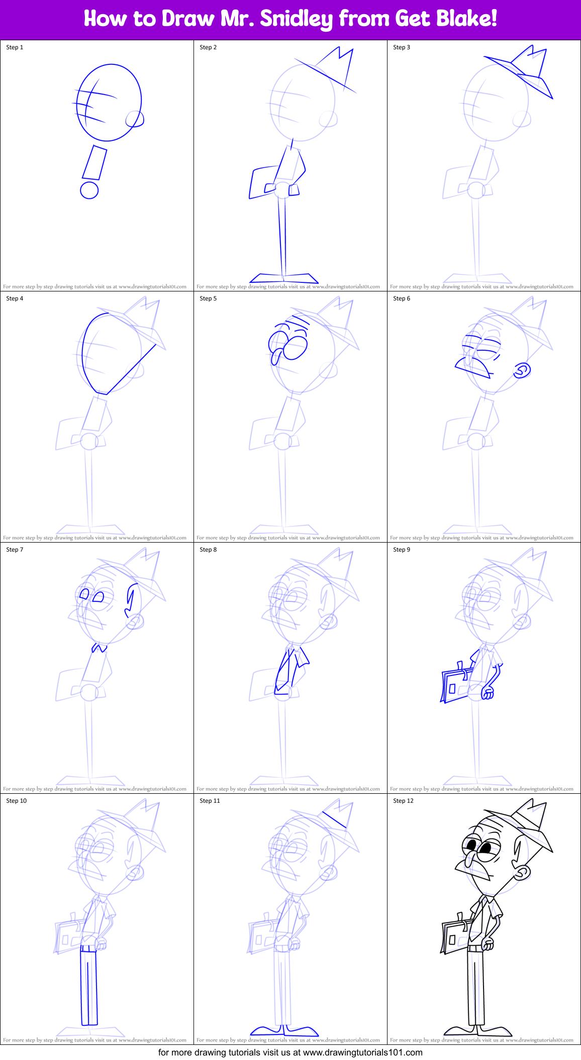 How to Draw Mr. Snidley from Get Blake! Printable Step by Step