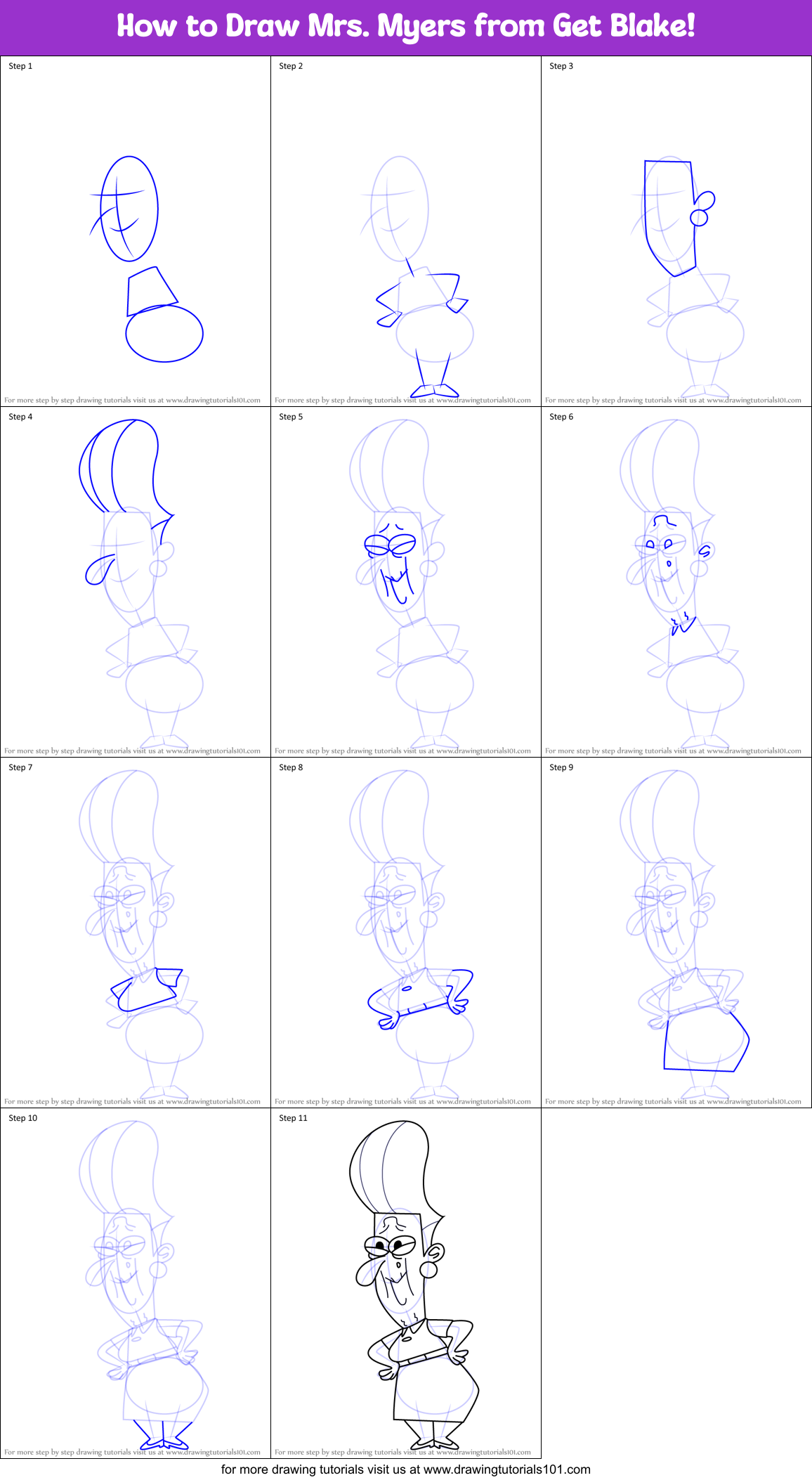 How to Draw Mrs. Myers from Get Blake! Printable Step by Step