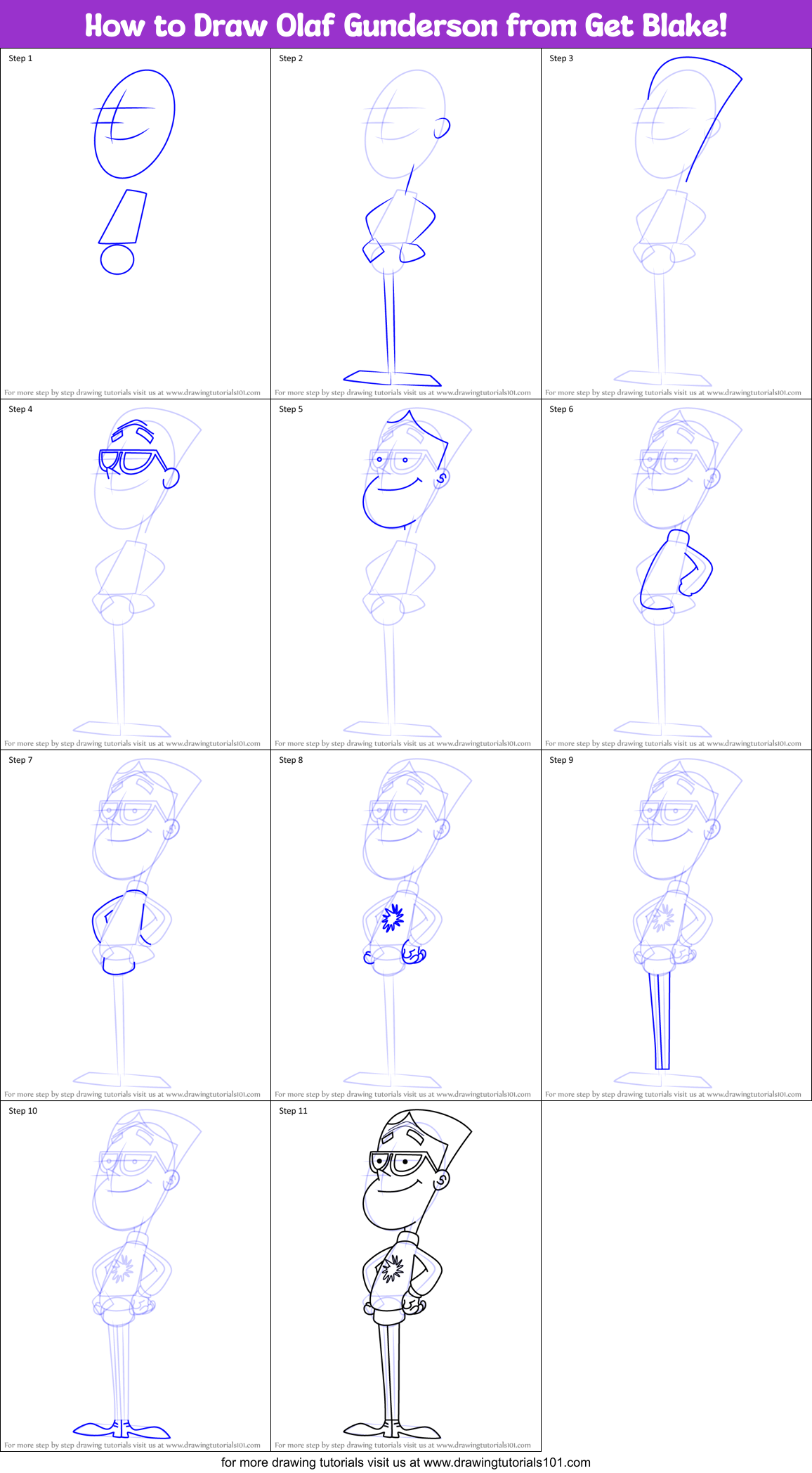 How to Draw Olaf Gunderson from Get Blake! Printable Step by Step