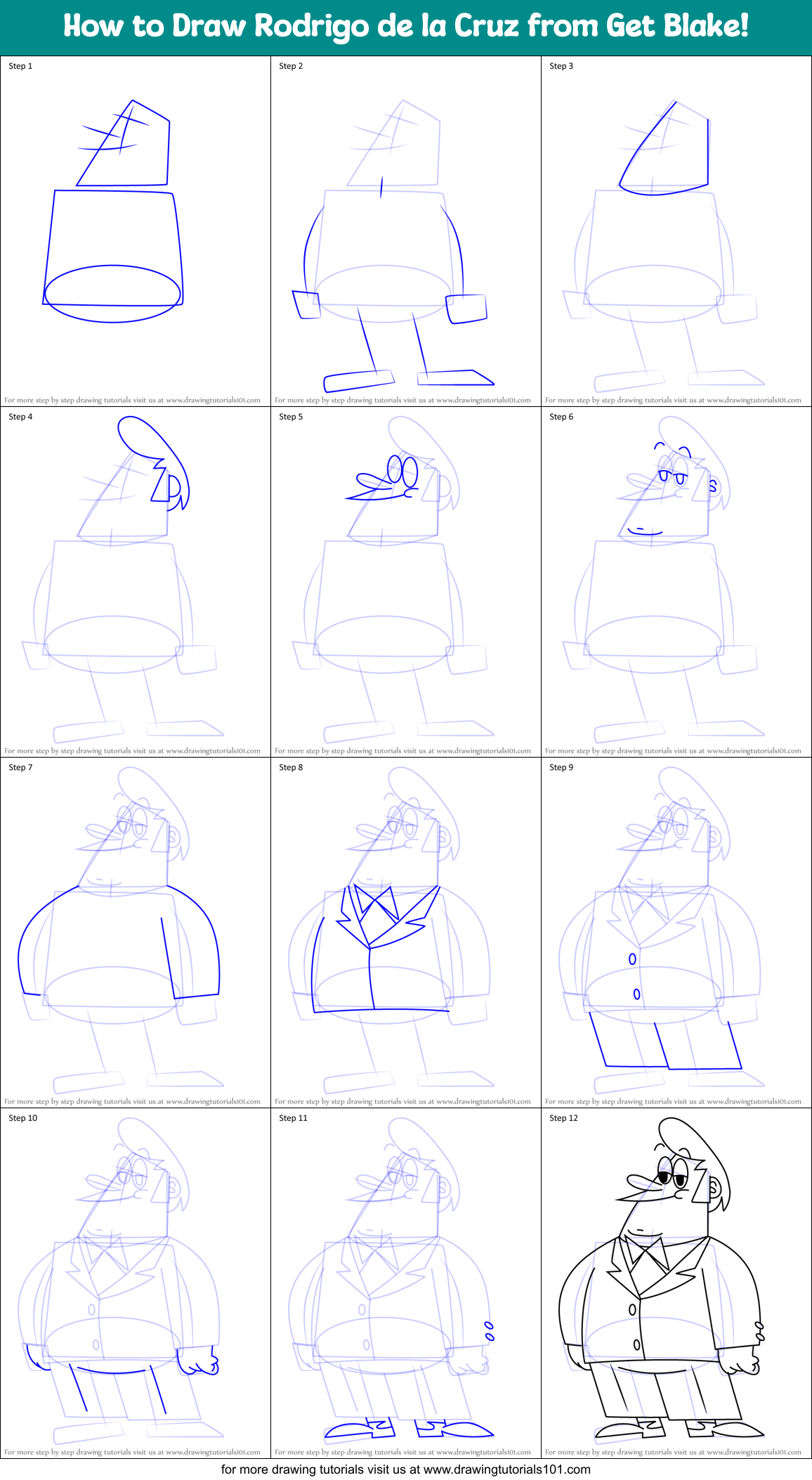 How to Draw Rodrigo de la Cruz from Get Blake! Printable Step by Step