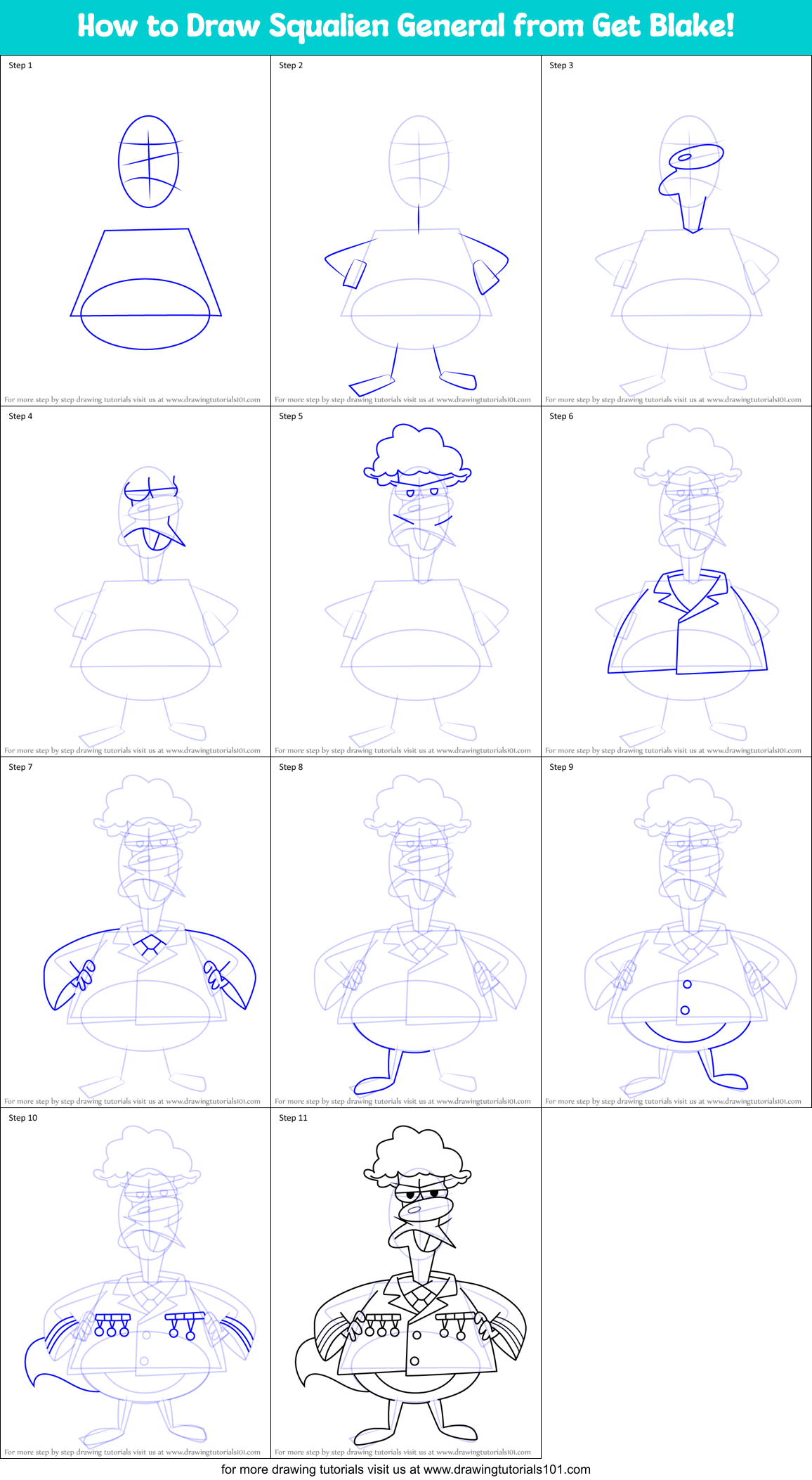 How to Draw Squalien General from Get Blake! Printable Step by Step