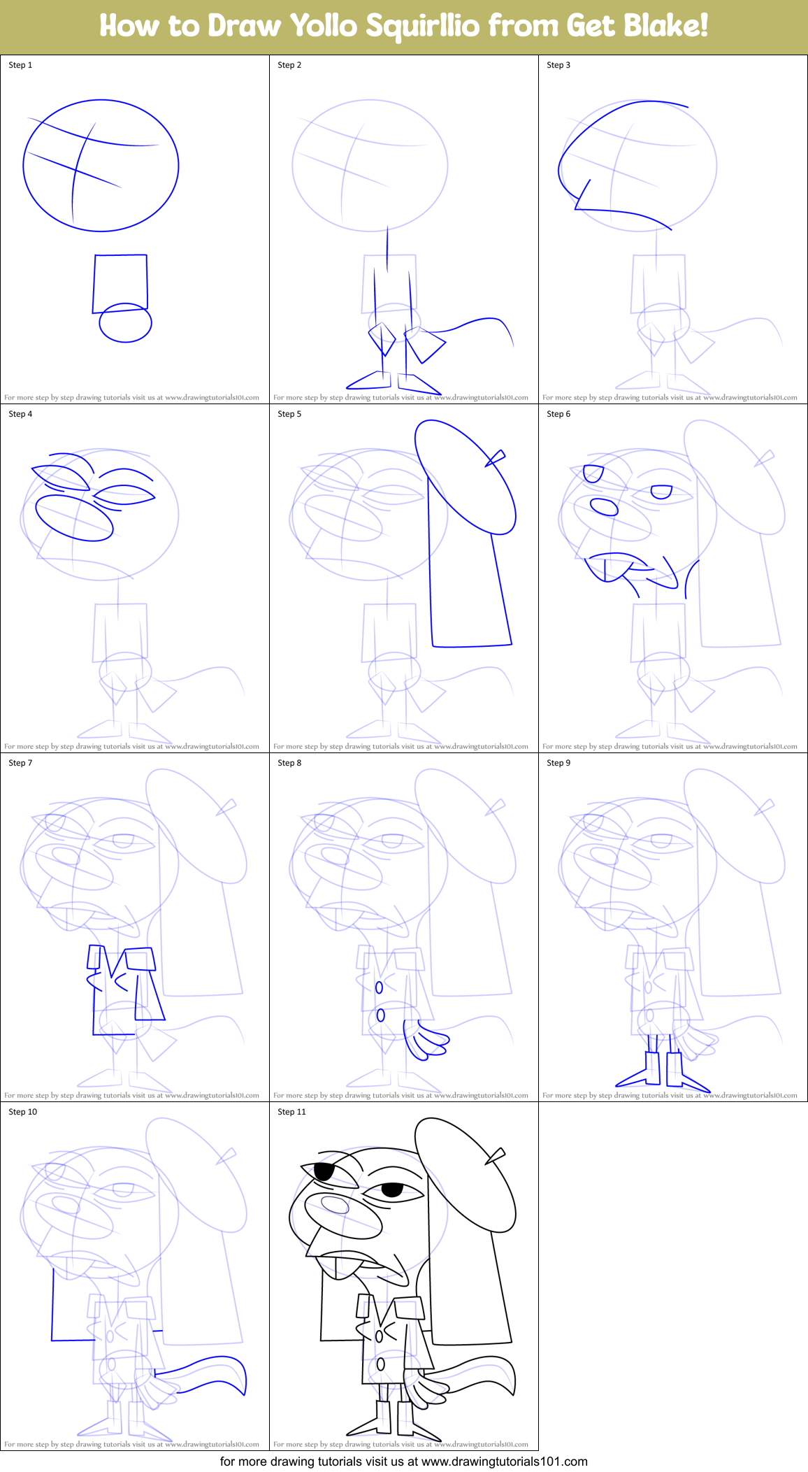 How to Draw Yollo Squirllio from Get Blake! Printable Step by Step