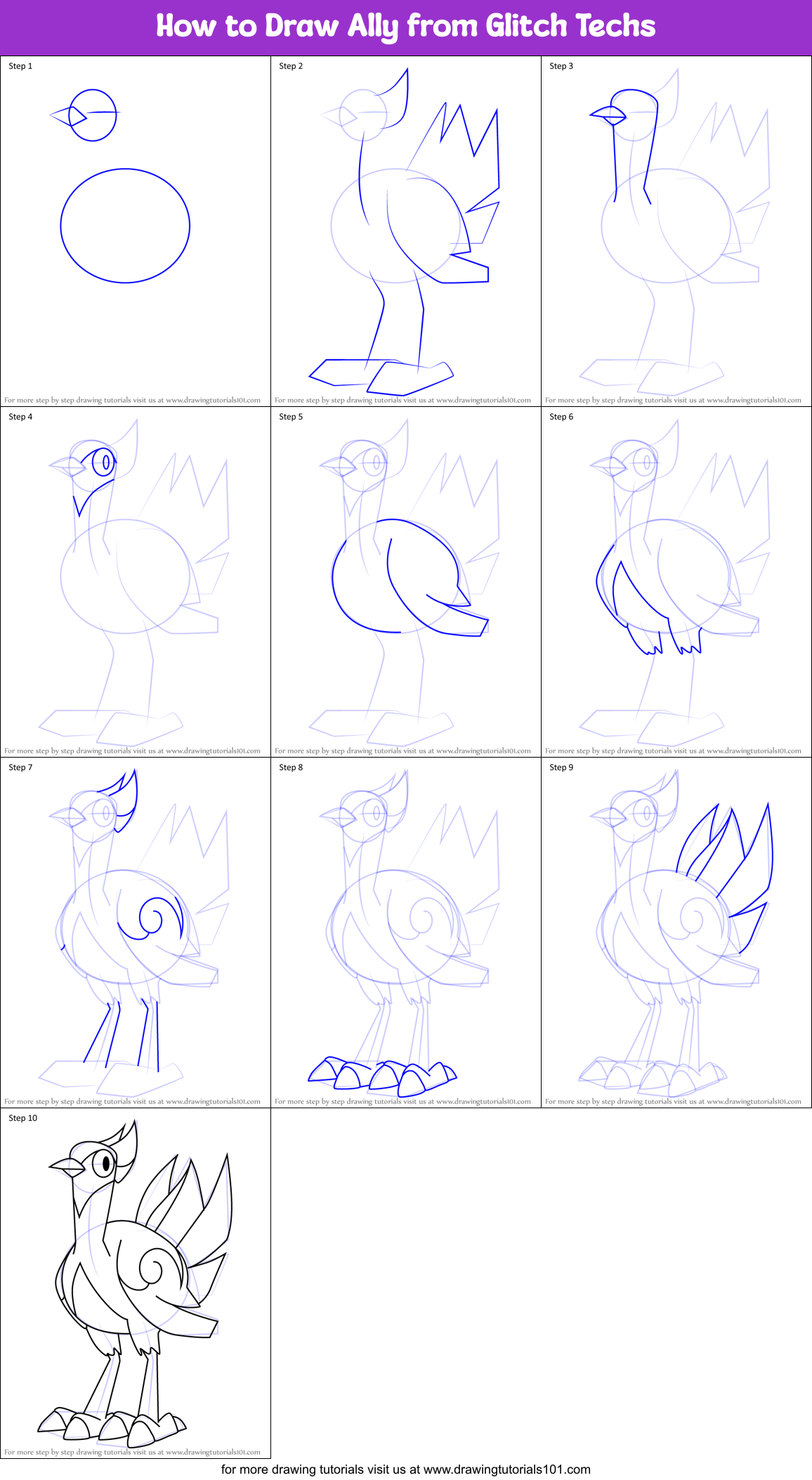 How to Draw Ally from Glitch Techs Printable Step by Step