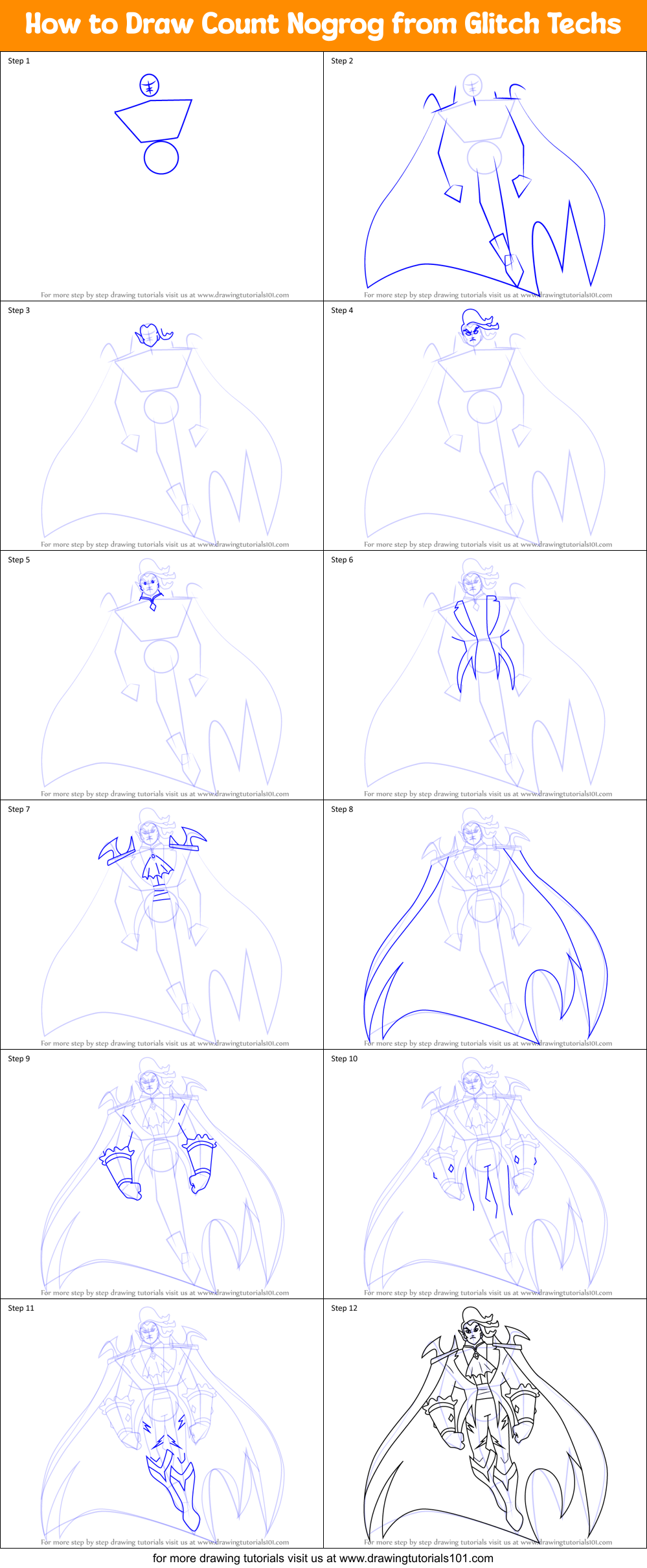 How to Draw Count Nogrog from Glitch Techs Printable Step by Step