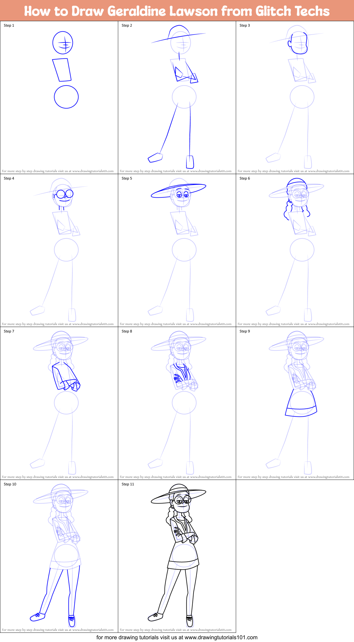 How to Draw Geraldine Lawson from Glitch Techs Printable Step by Step