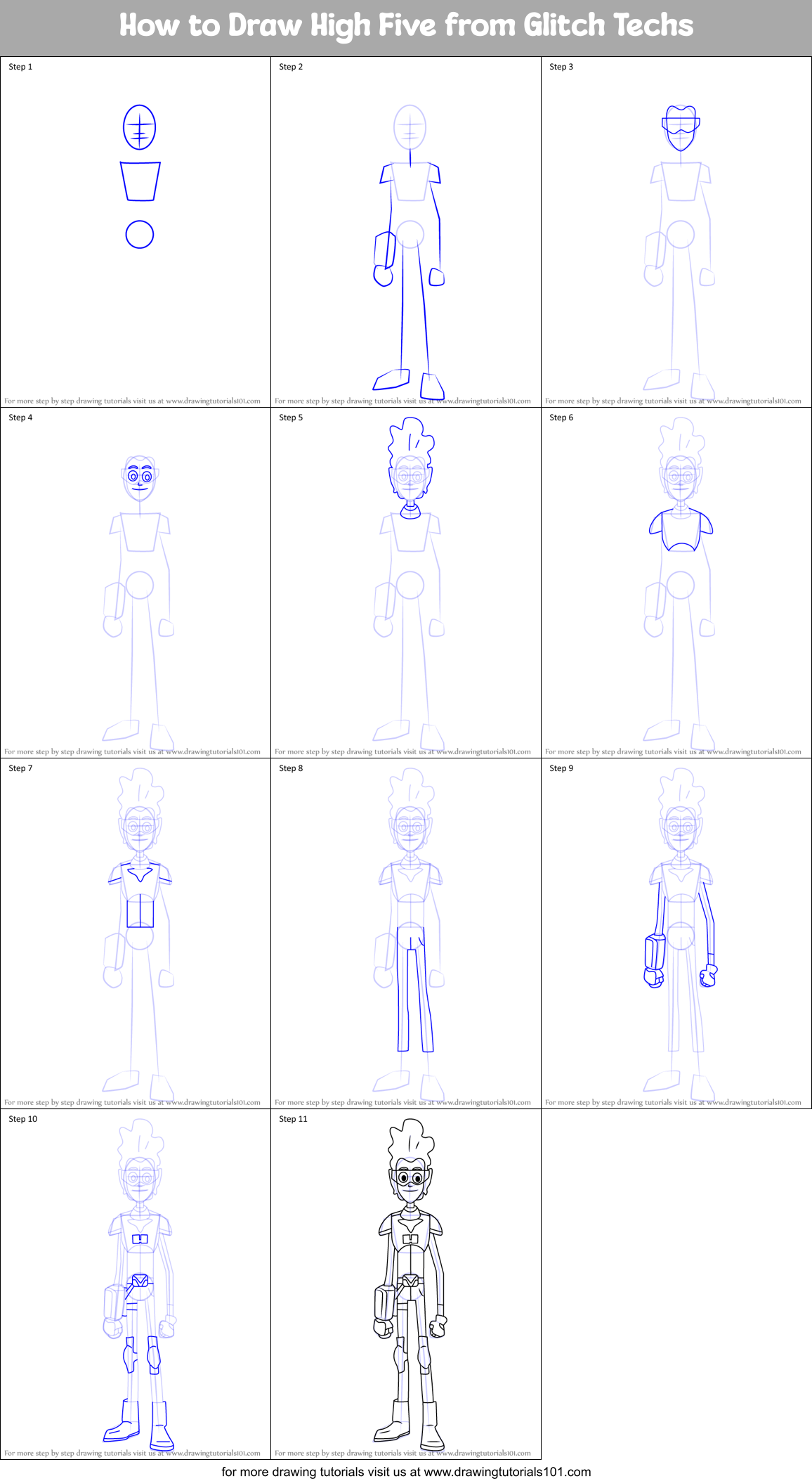 How to Draw High Five from Glitch Techs Printable Step by Step