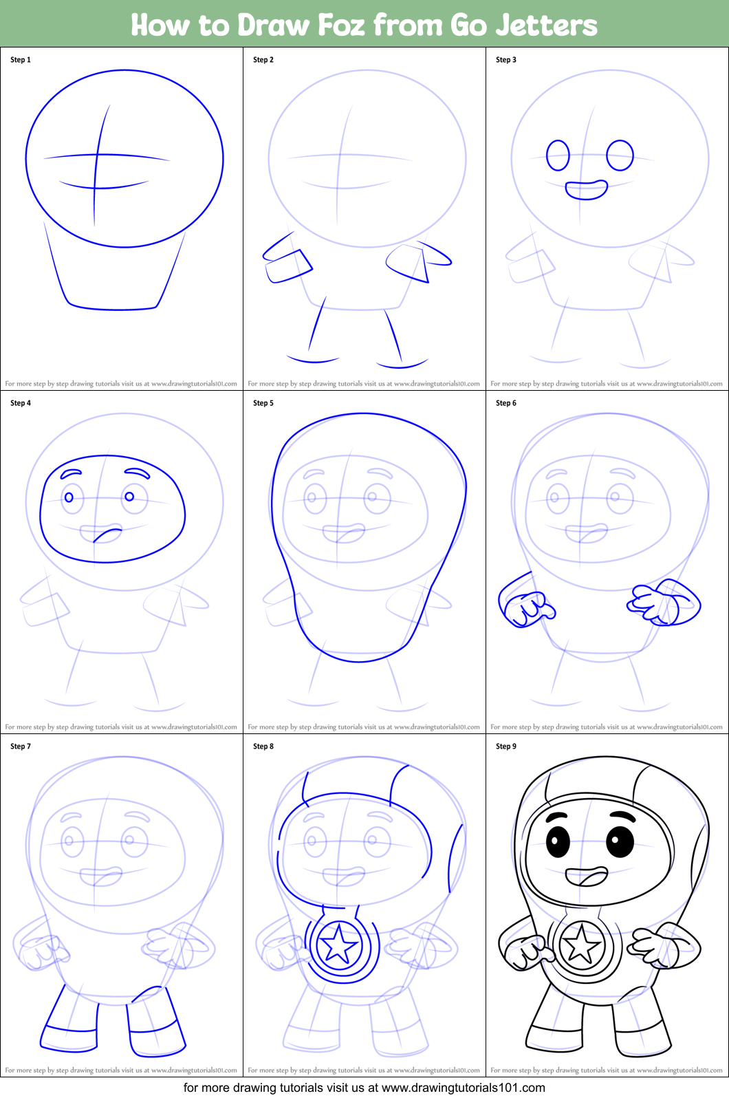 How to Draw Foz from Go Jetters Printable Step by Step
