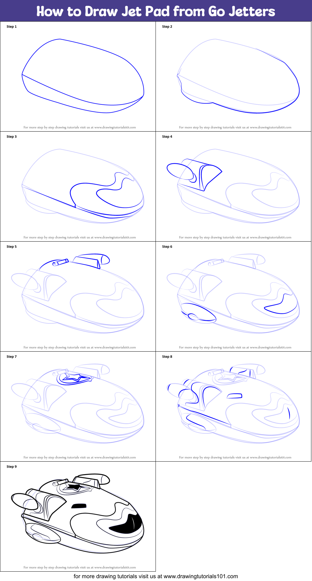 How to Draw Jet Pad from Go Jetters Printable Step by Step