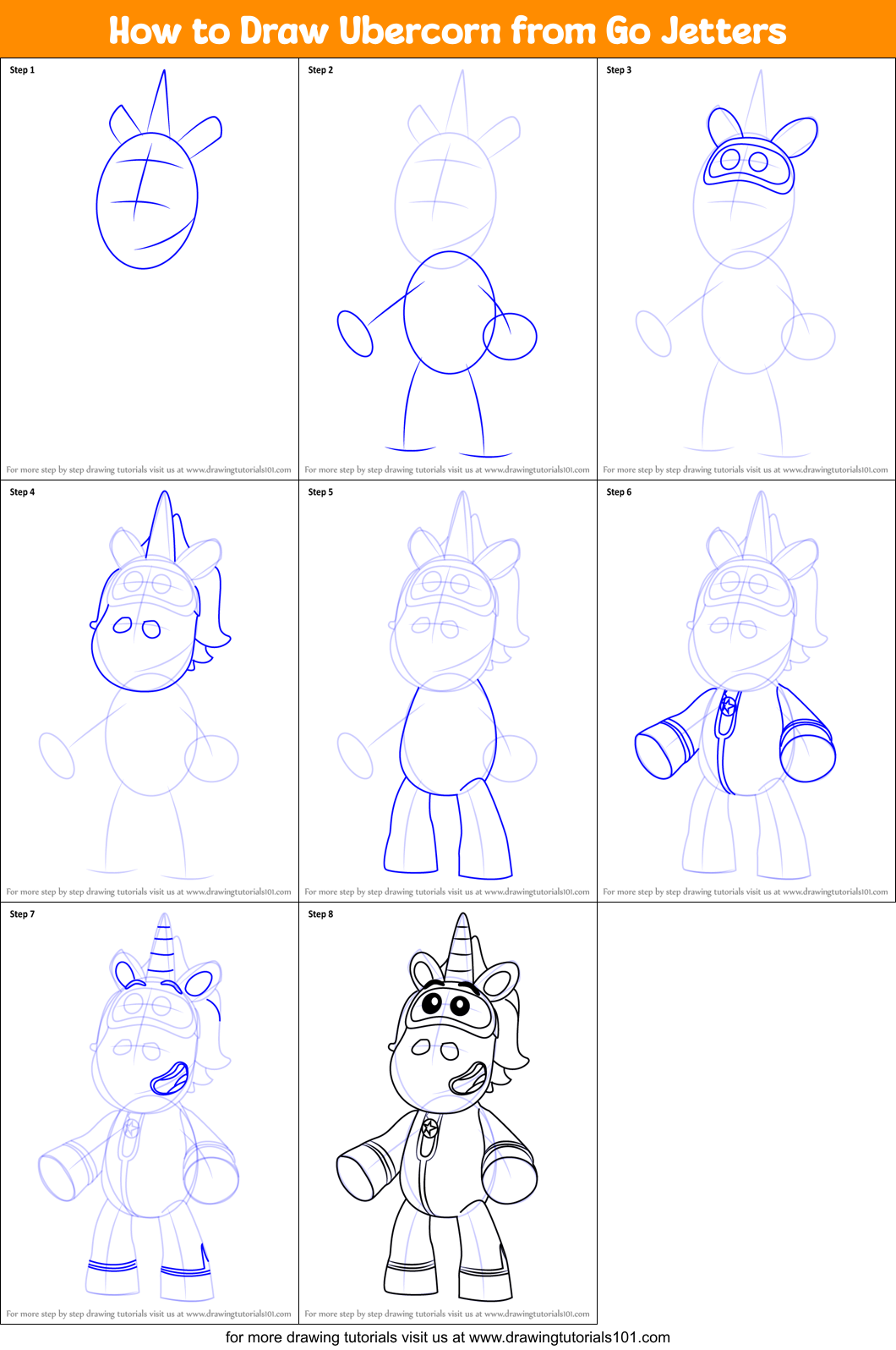 How to Draw Ubercorn from Go Jetters Printable Step by Step