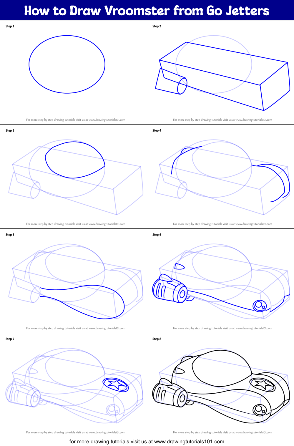 How to Draw Vroomster from Go Jetters Printable Step by Step
